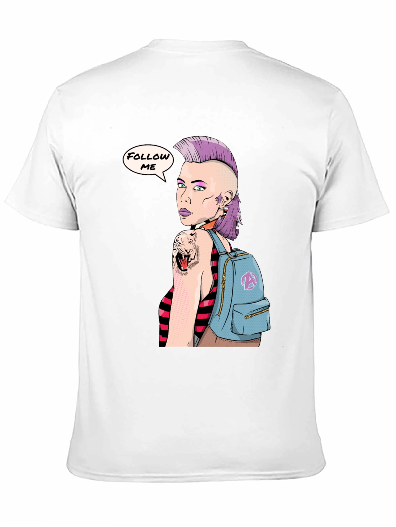 Stylish Graphic Tee - Punk Girl Follow Me Design