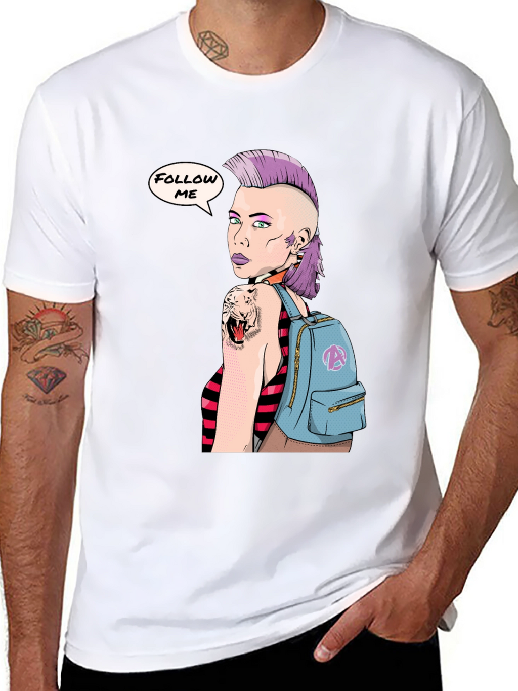Stylish Graphic Tee - Punk Girl Follow Me Design