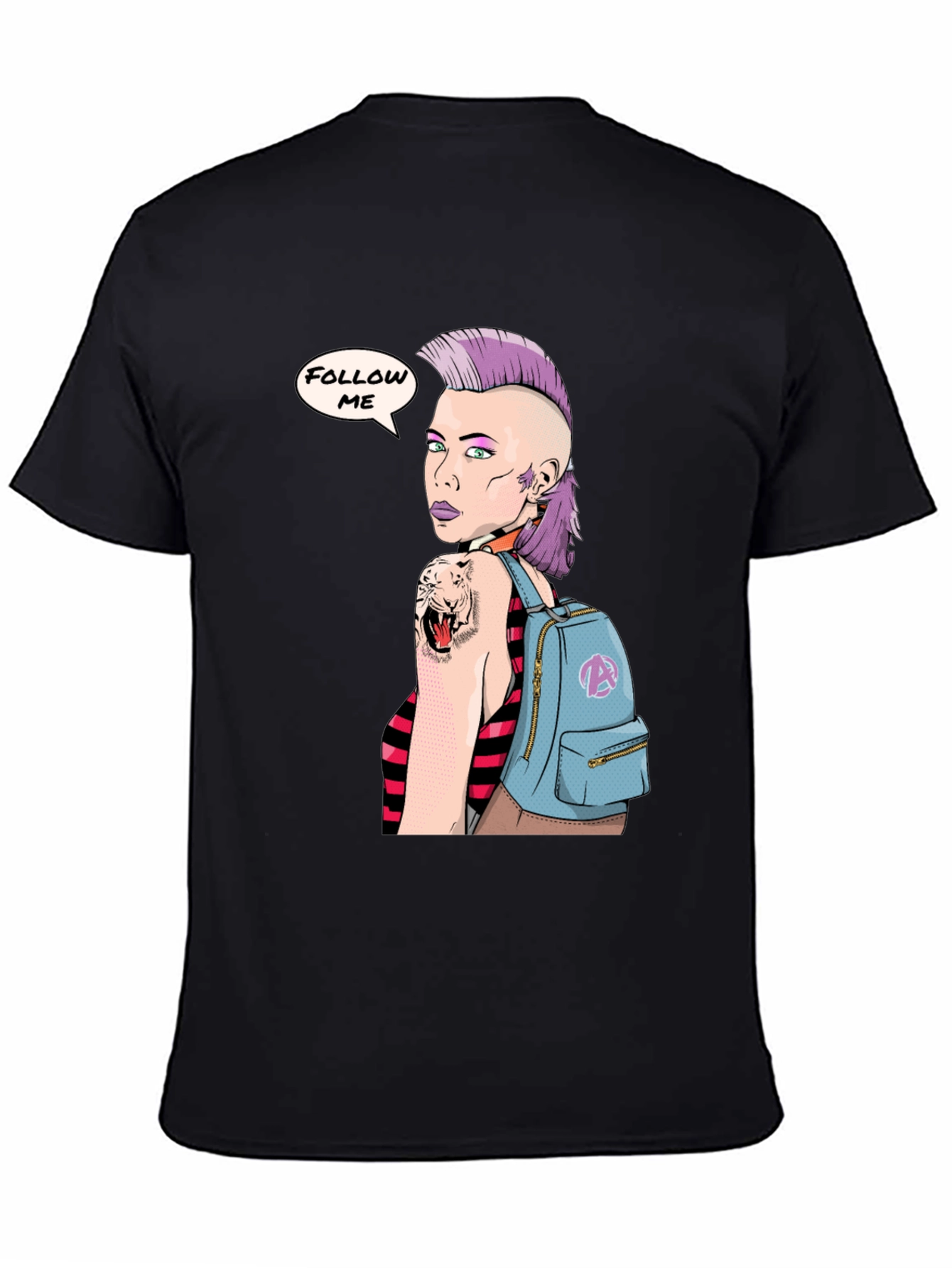 Stylish Graphic Tee - Punk Girl Follow Me Design