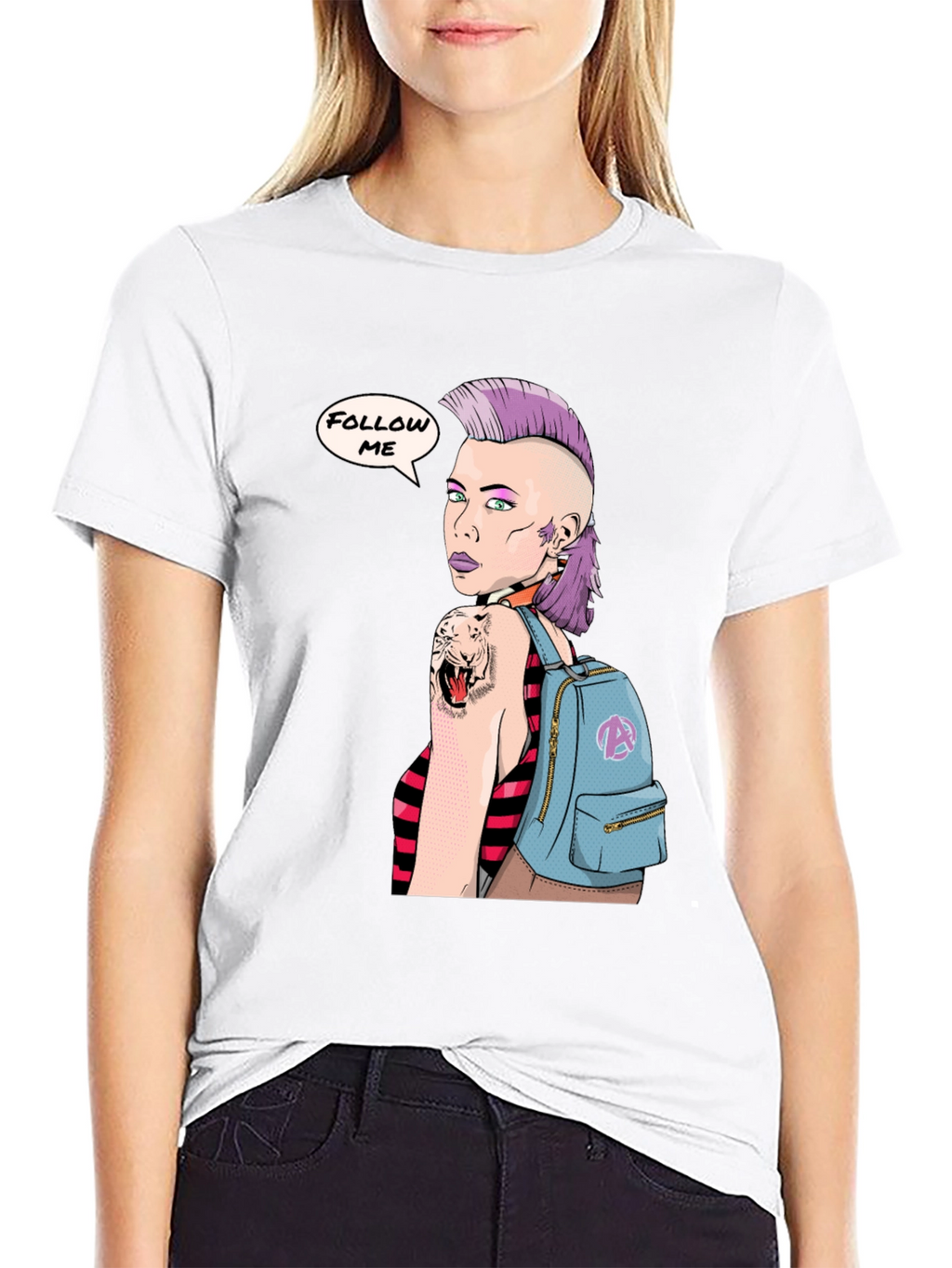 Stylish Graphic Tee - Punk Girl Follow Me Design