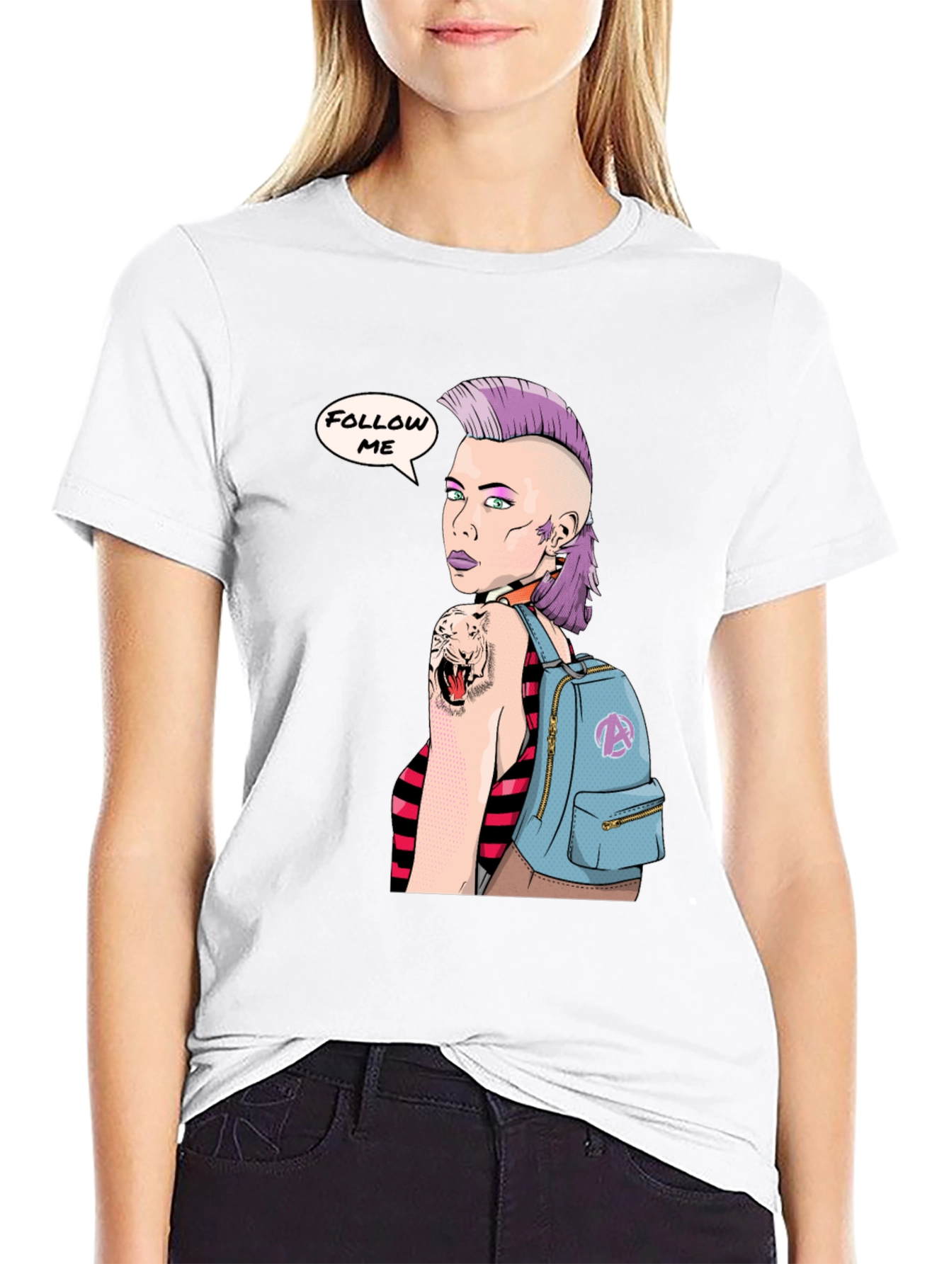 Stylish Graphic Tee - Punk Girl Follow Me Design