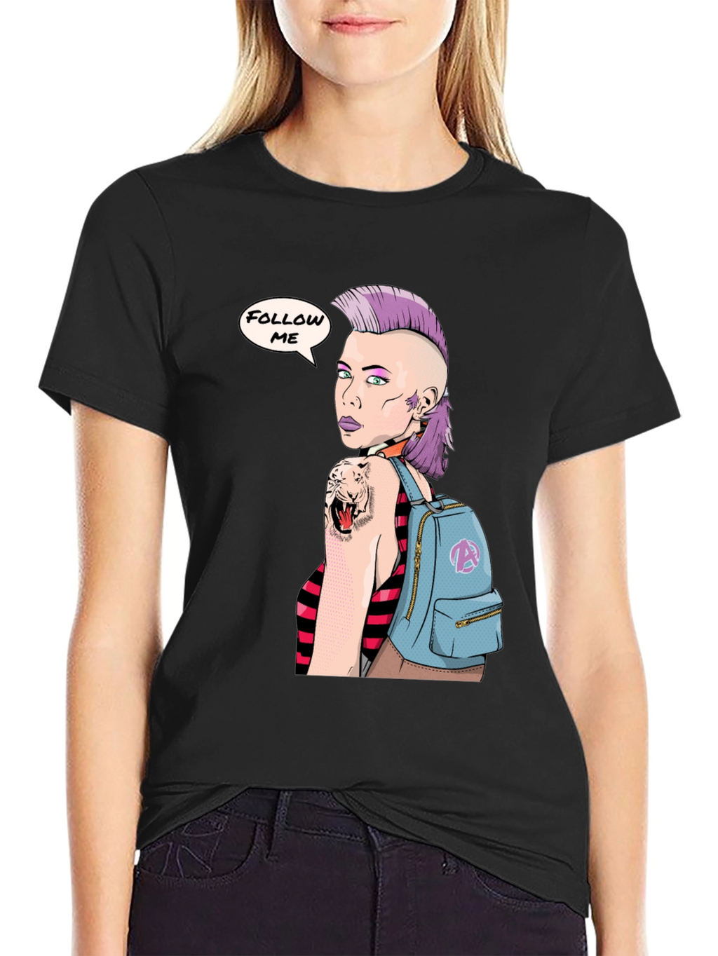 Stylish Graphic Tee - Punk Girl Follow Me Design