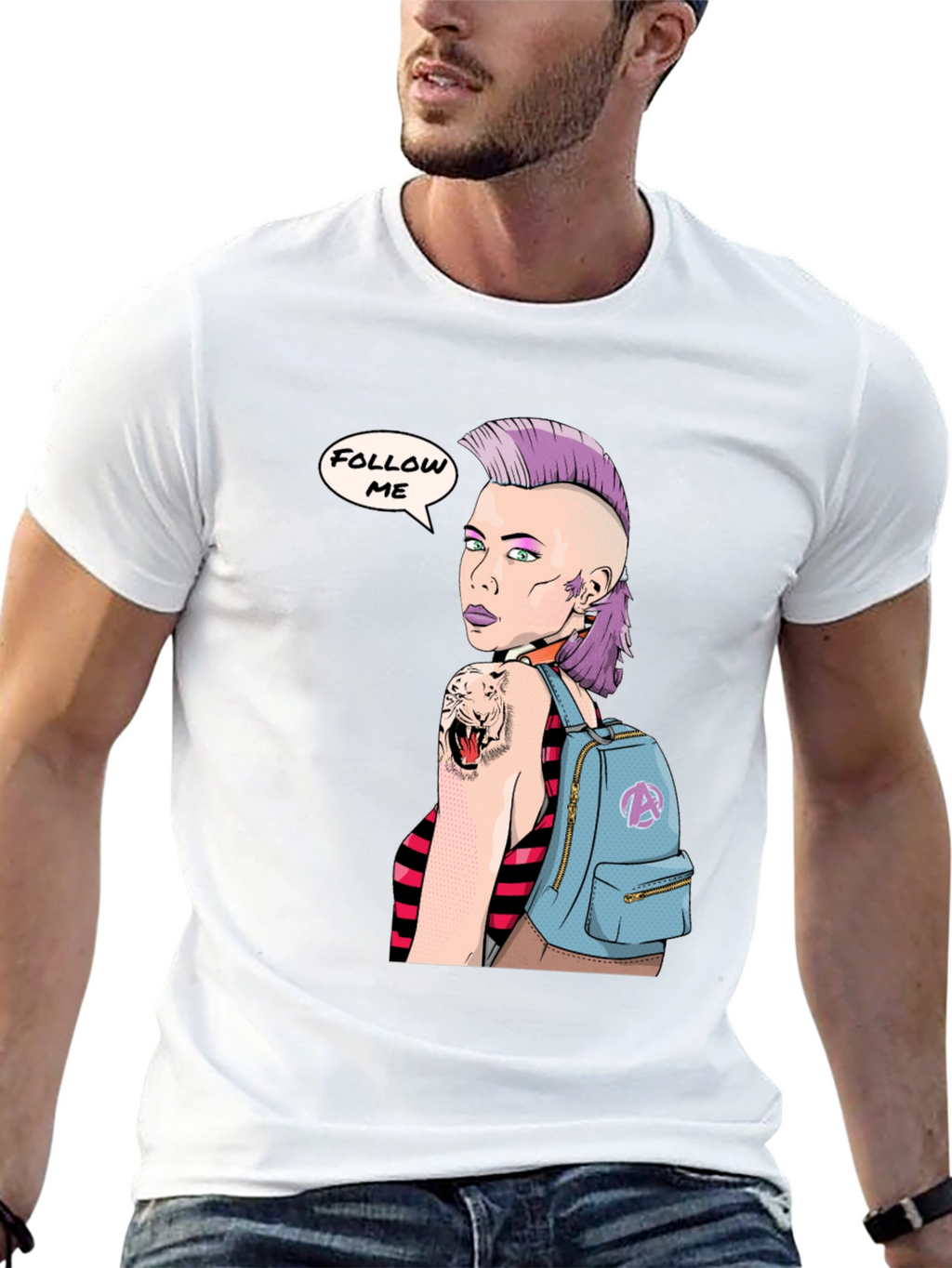 Stylish Graphic Tee - Punk Girl Follow Me Design