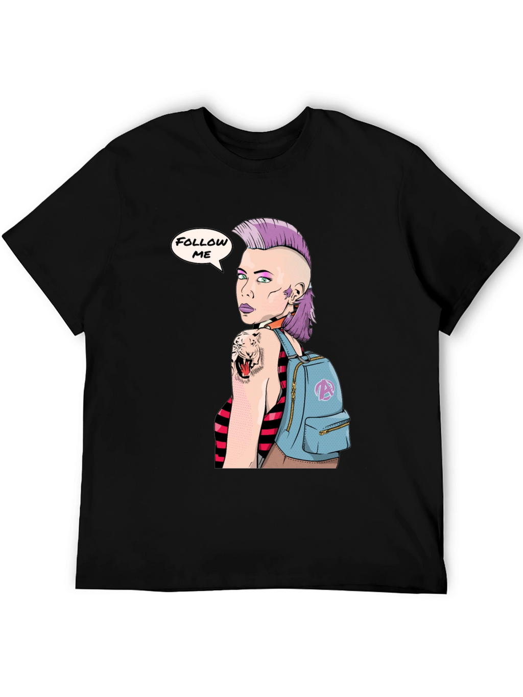 Stylish Graphic Tee - Punk Girl Follow Me Design