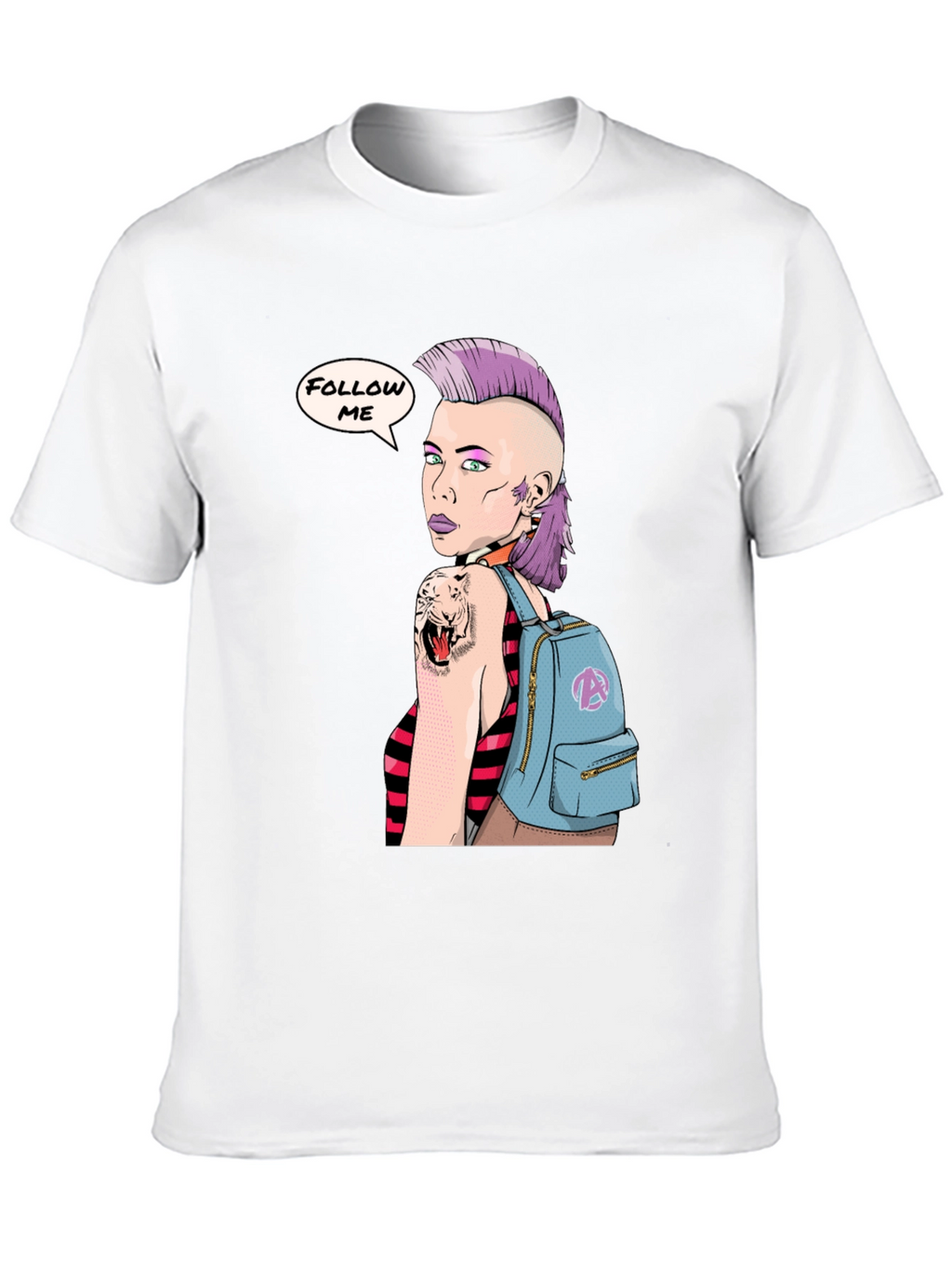 Stylish Graphic Tee - Punk Girl Follow Me Design