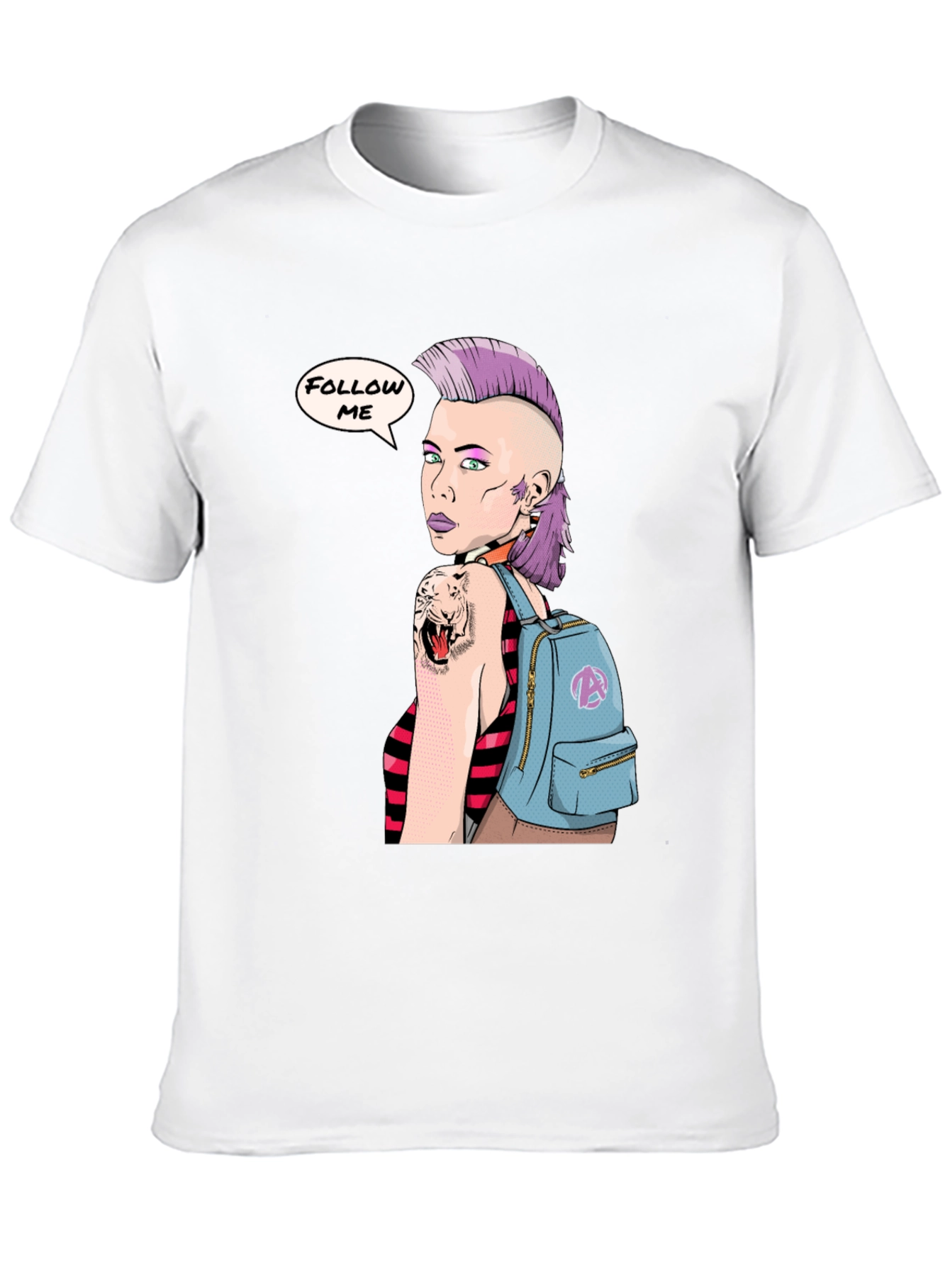 Stylish Graphic Tee - Punk Girl Follow Me Design