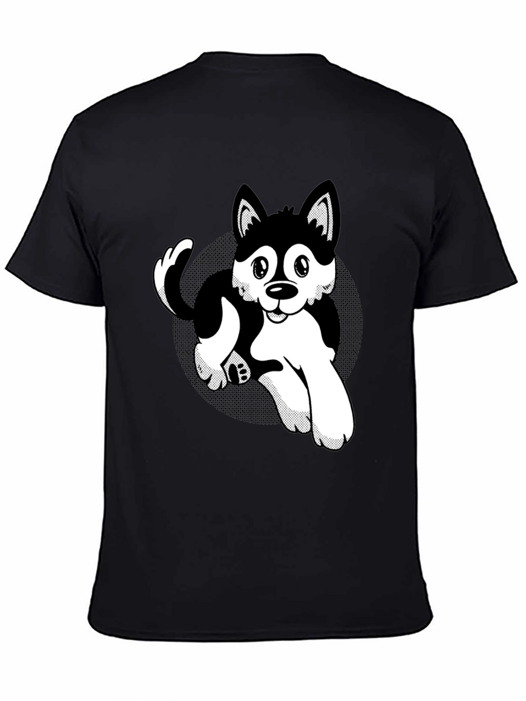 Cute Husky Cartoon Black T-Shirt