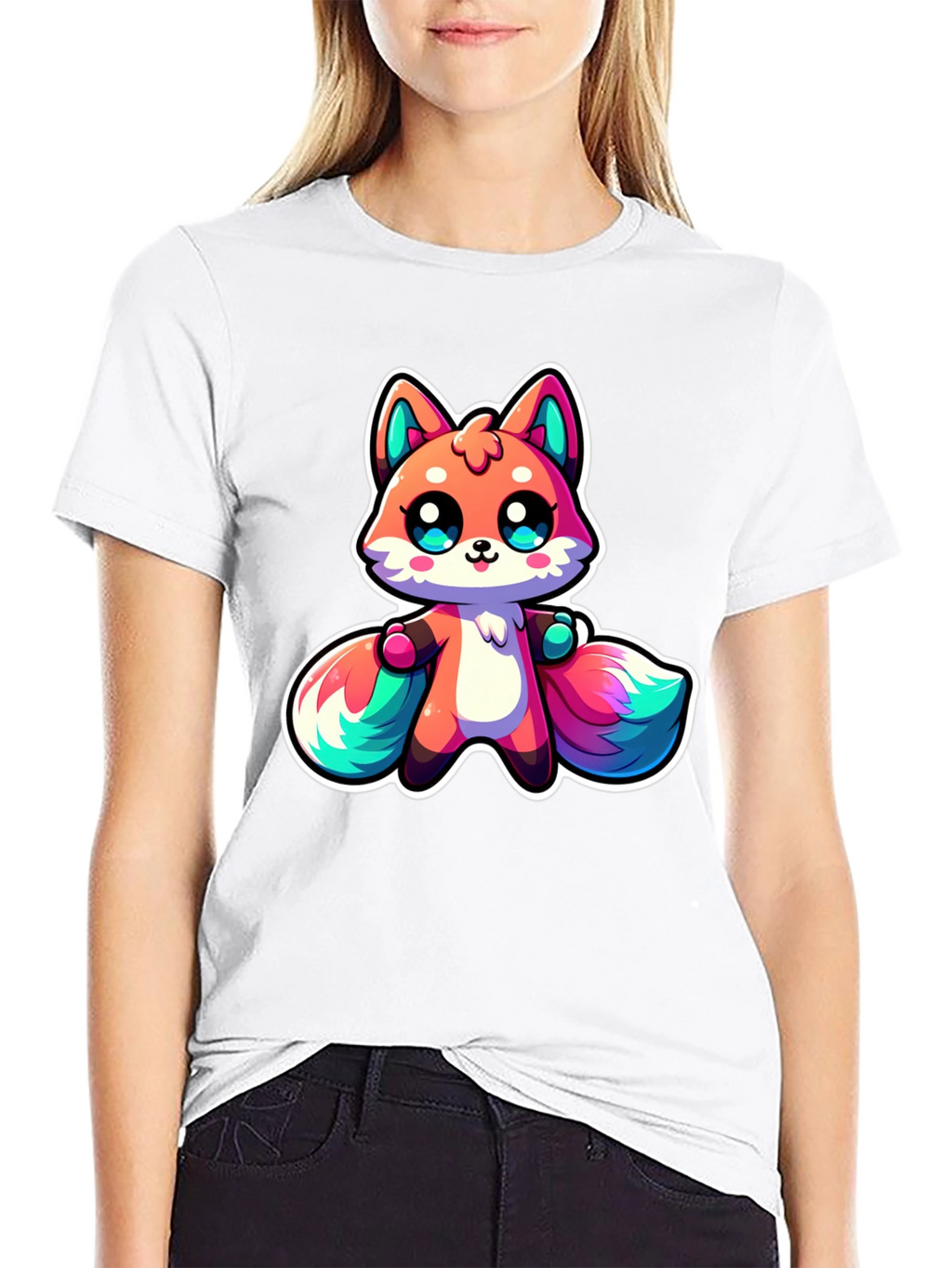 Cute Cartoon Fox Black T-Shirt