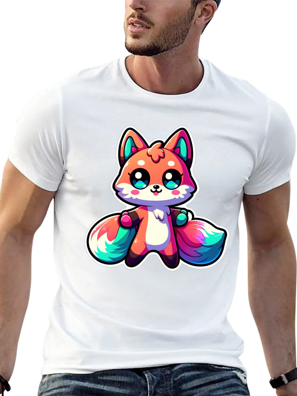 Cute Cartoon Fox Black T-Shirt