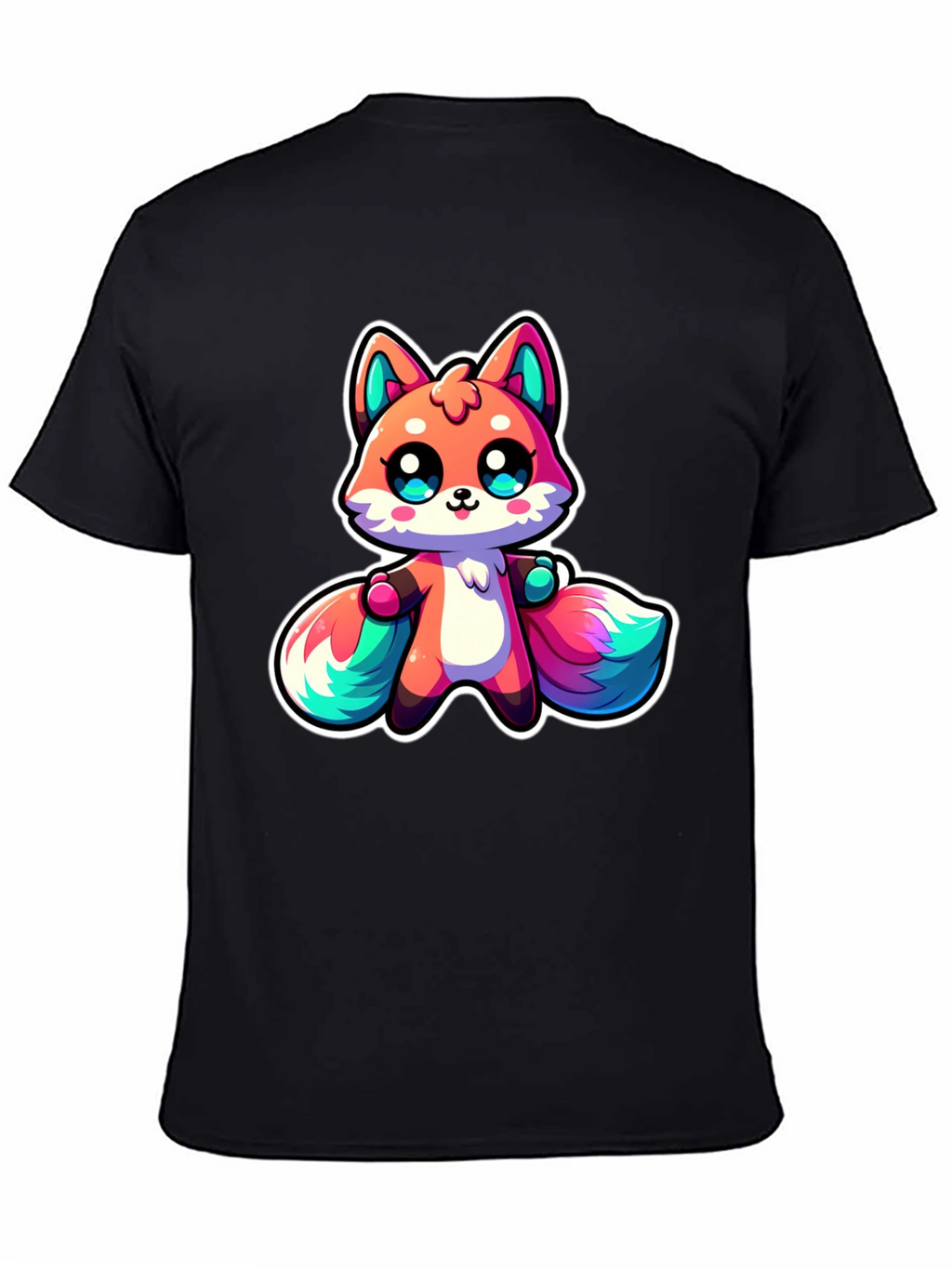 Cute Cartoon Fox Black T-Shirt