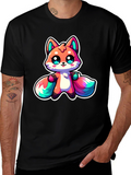 Cute Cartoon Fox Black T-Shirt