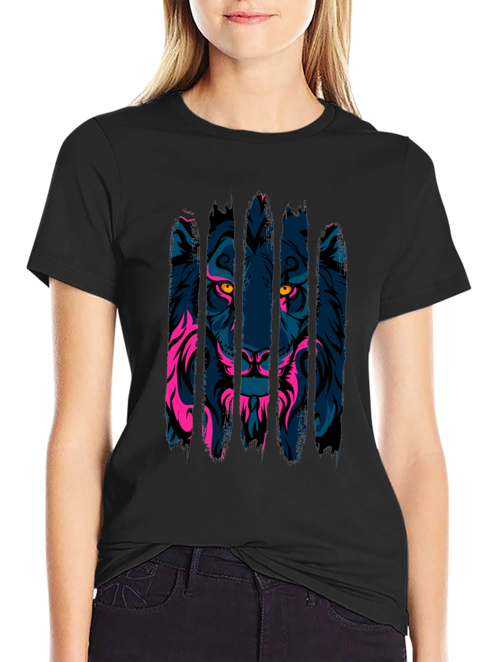 Neon Lion Graphic Black T-Shirt