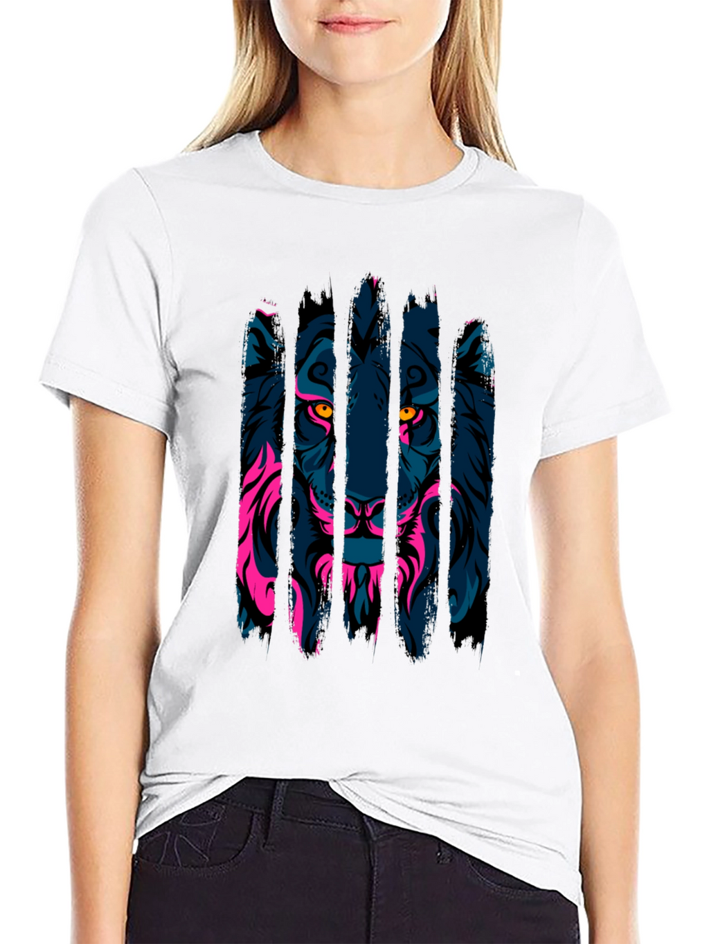 Neon Lion Graphic Black T-Shirt