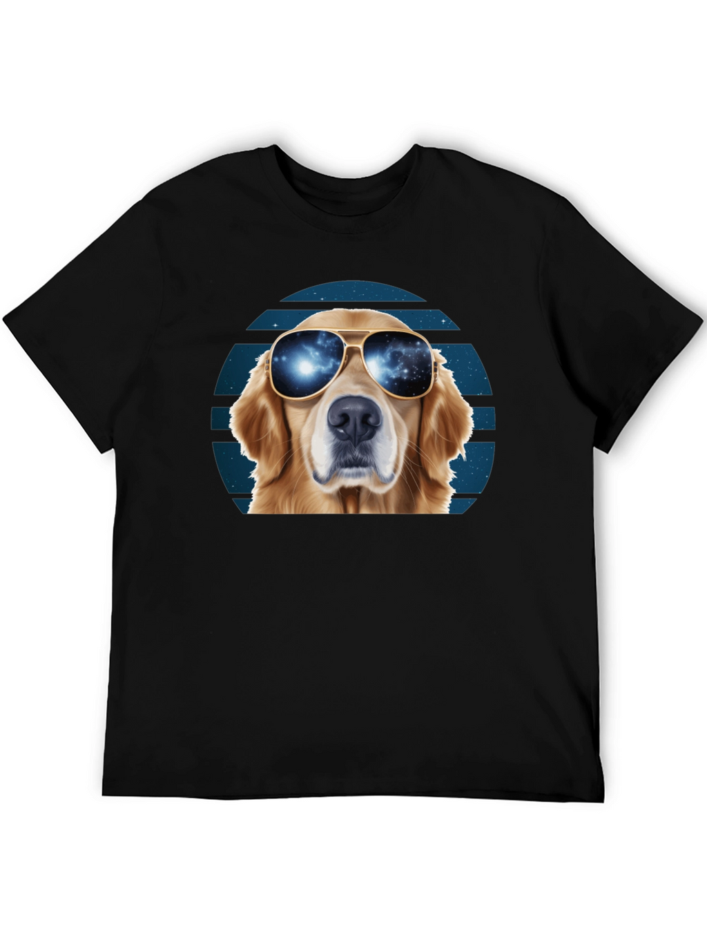 Cool Dog T-Shirt: Golden Retriever with Galaxy Sunglasses