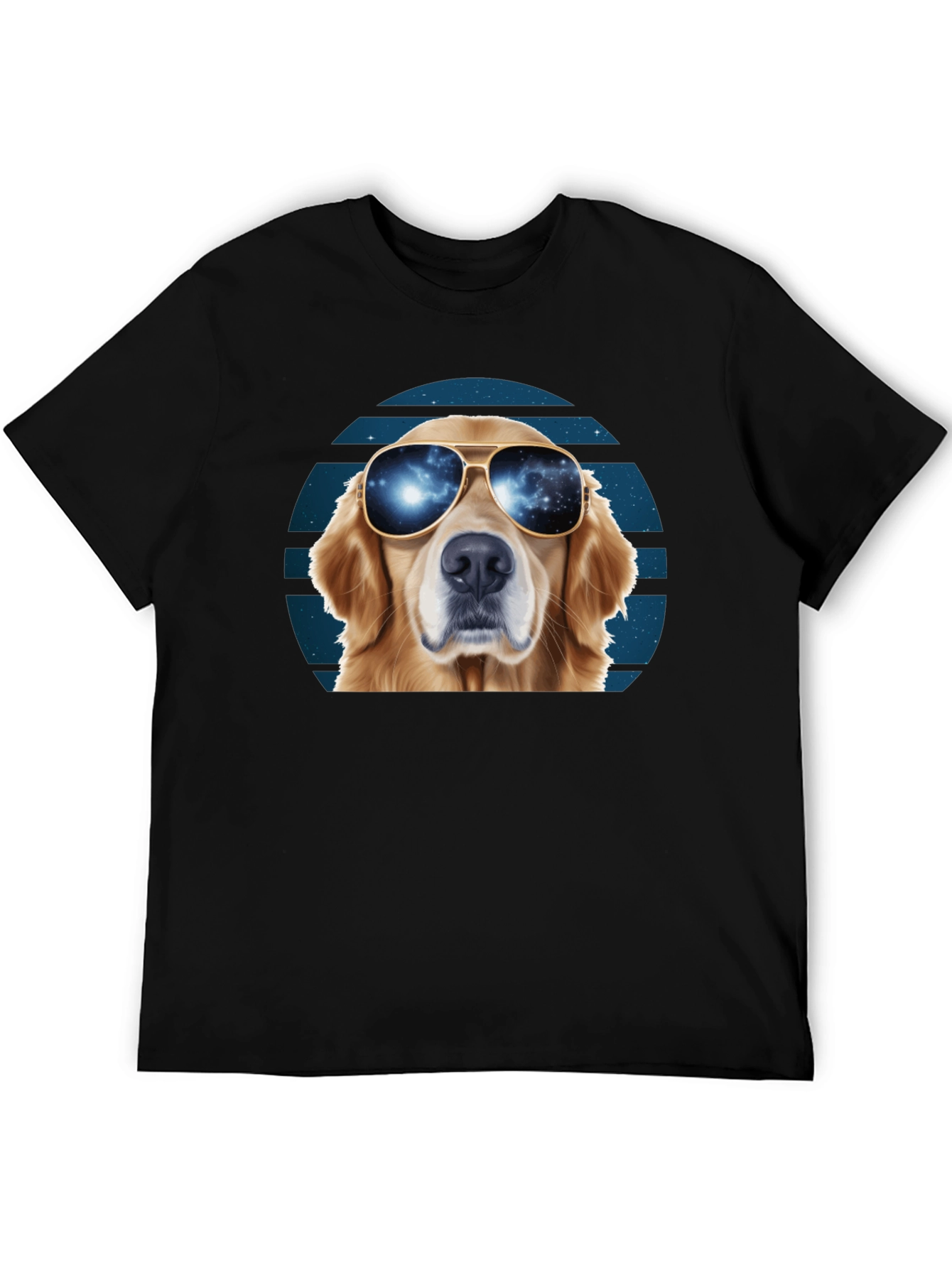 Cool Dog T-Shirt: Golden Retriever with Galaxy Sunglasses