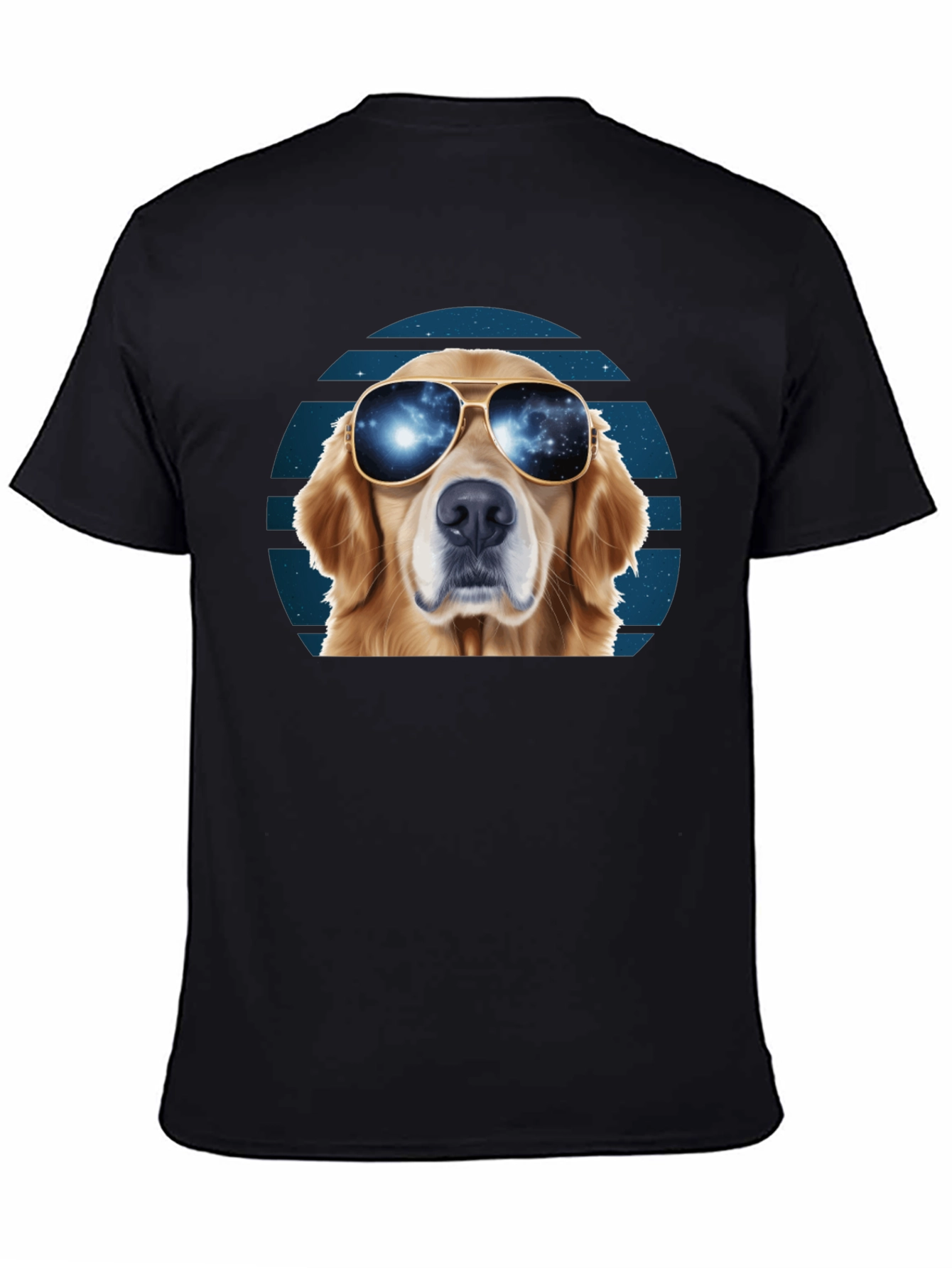 Cool Dog T-Shirt: Golden Retriever with Galaxy Sunglasses