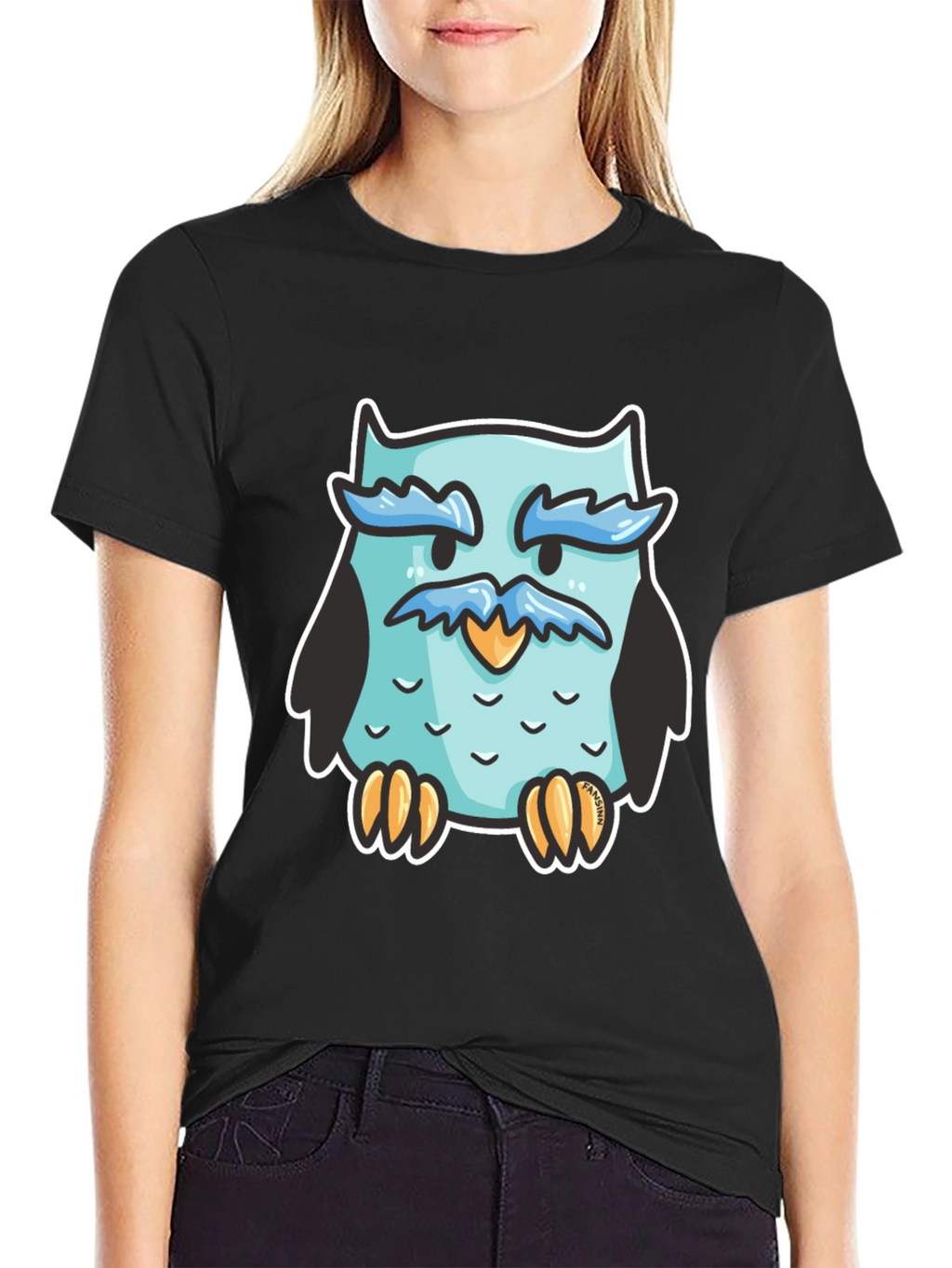 Cool Owl Graphic Tee - Black Cotton Blend