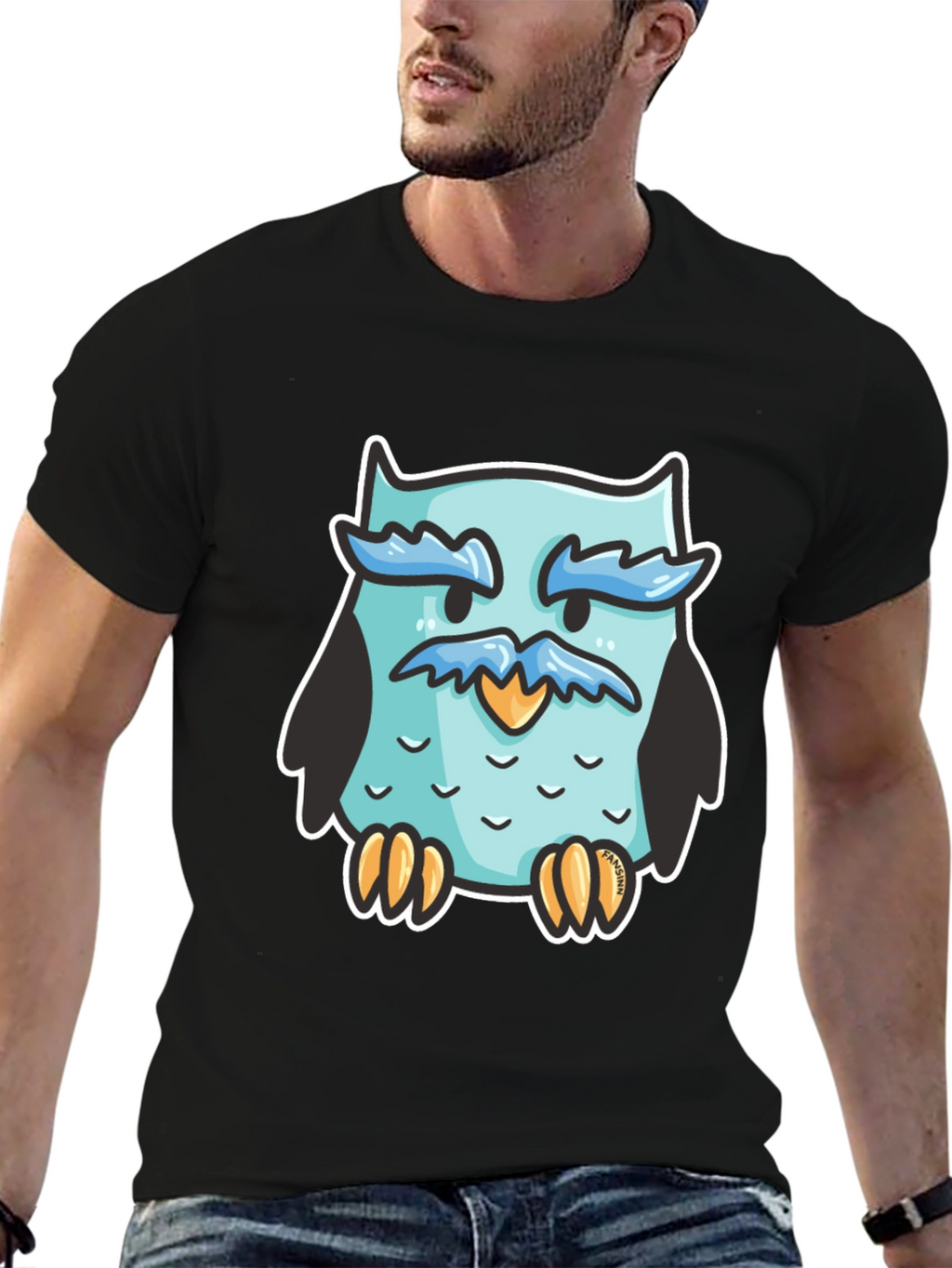 Cool Owl Graphic Tee - Black Cotton Blend