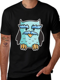 Cool Owl Graphic Tee - Black Cotton Blend