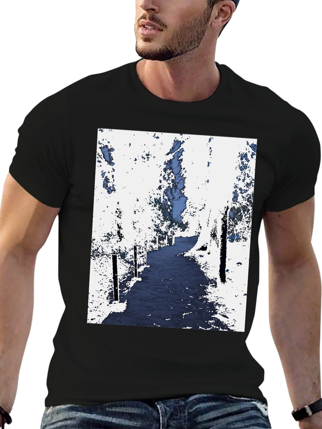 Abstract Forest Print Black Tee
