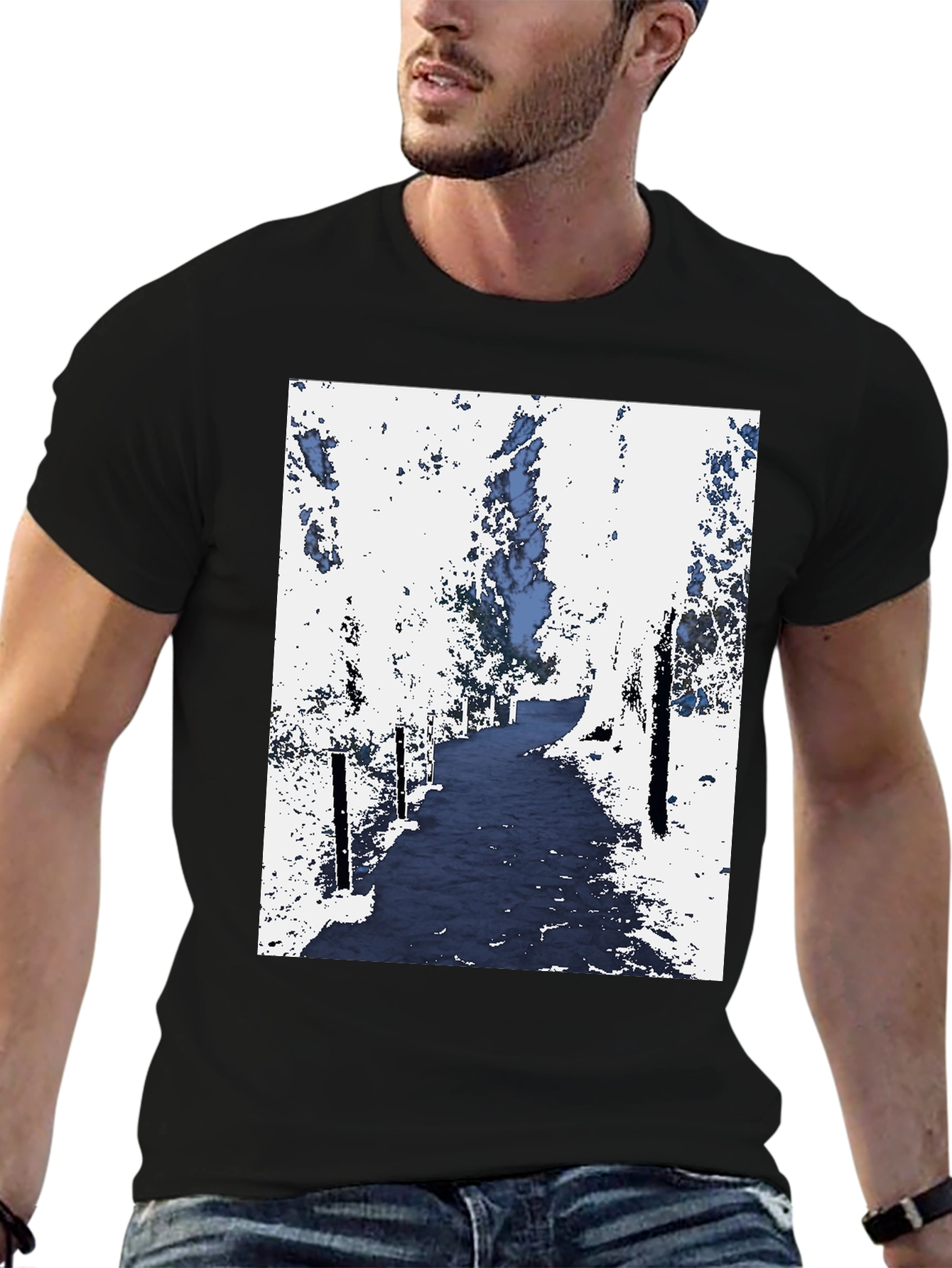 Abstract Forest Print Black Tee