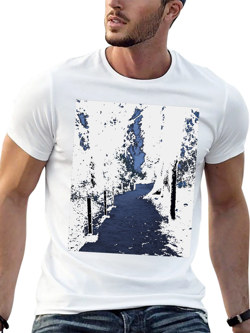 Abstract Forest Print Black Tee