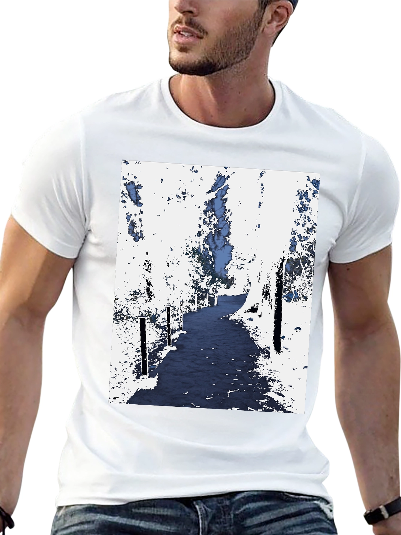 Abstract Forest Print Black Tee