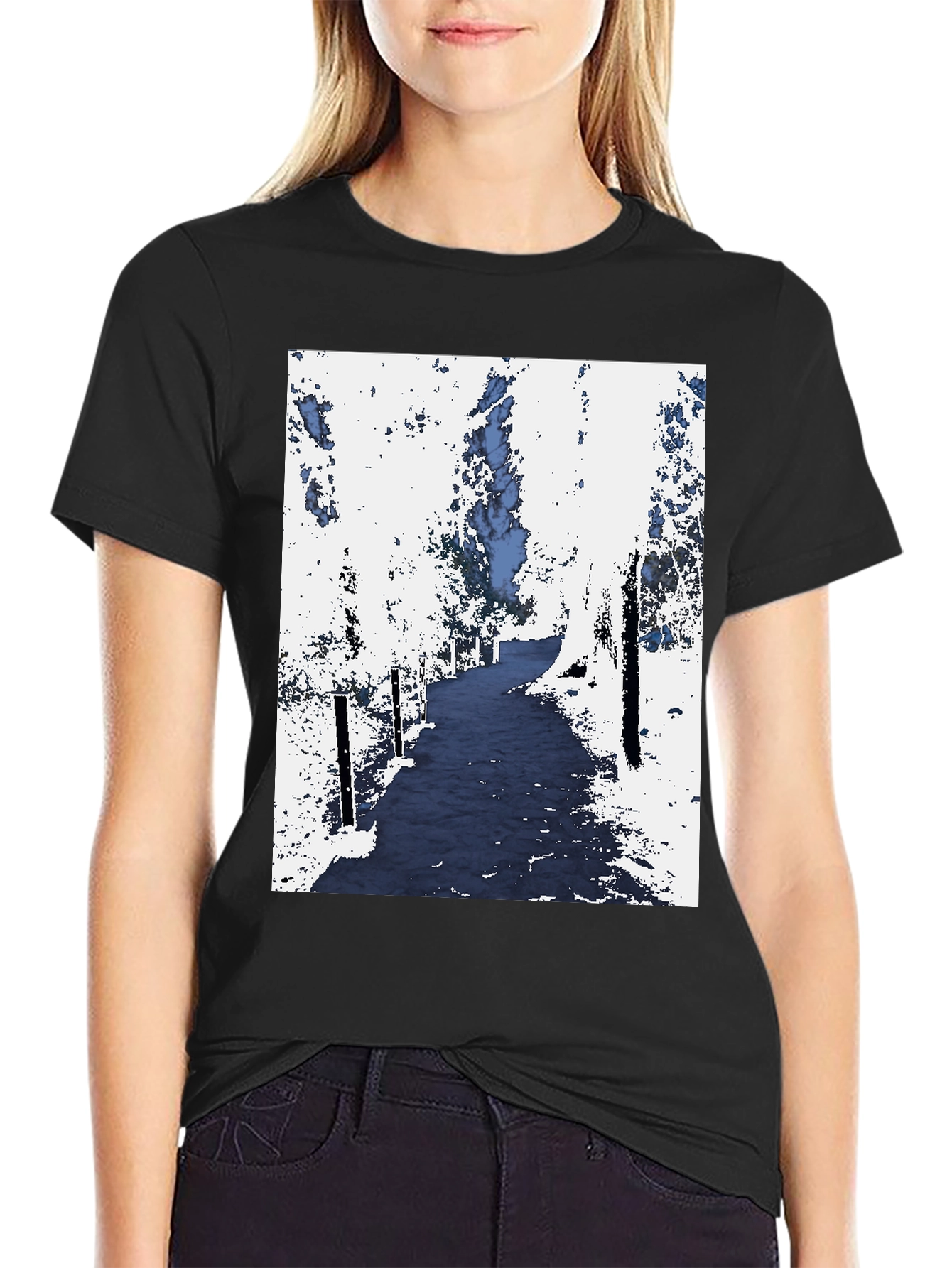 Abstract Forest Print Black Tee