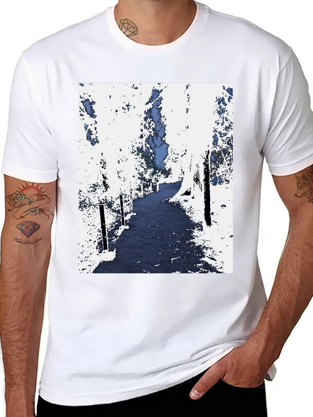 Abstract Forest Print Black Tee