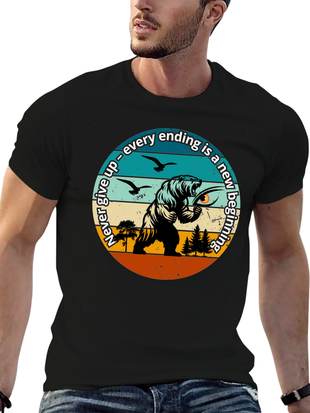 Motivational Bear Graphic T-Shirt: New Beginnings