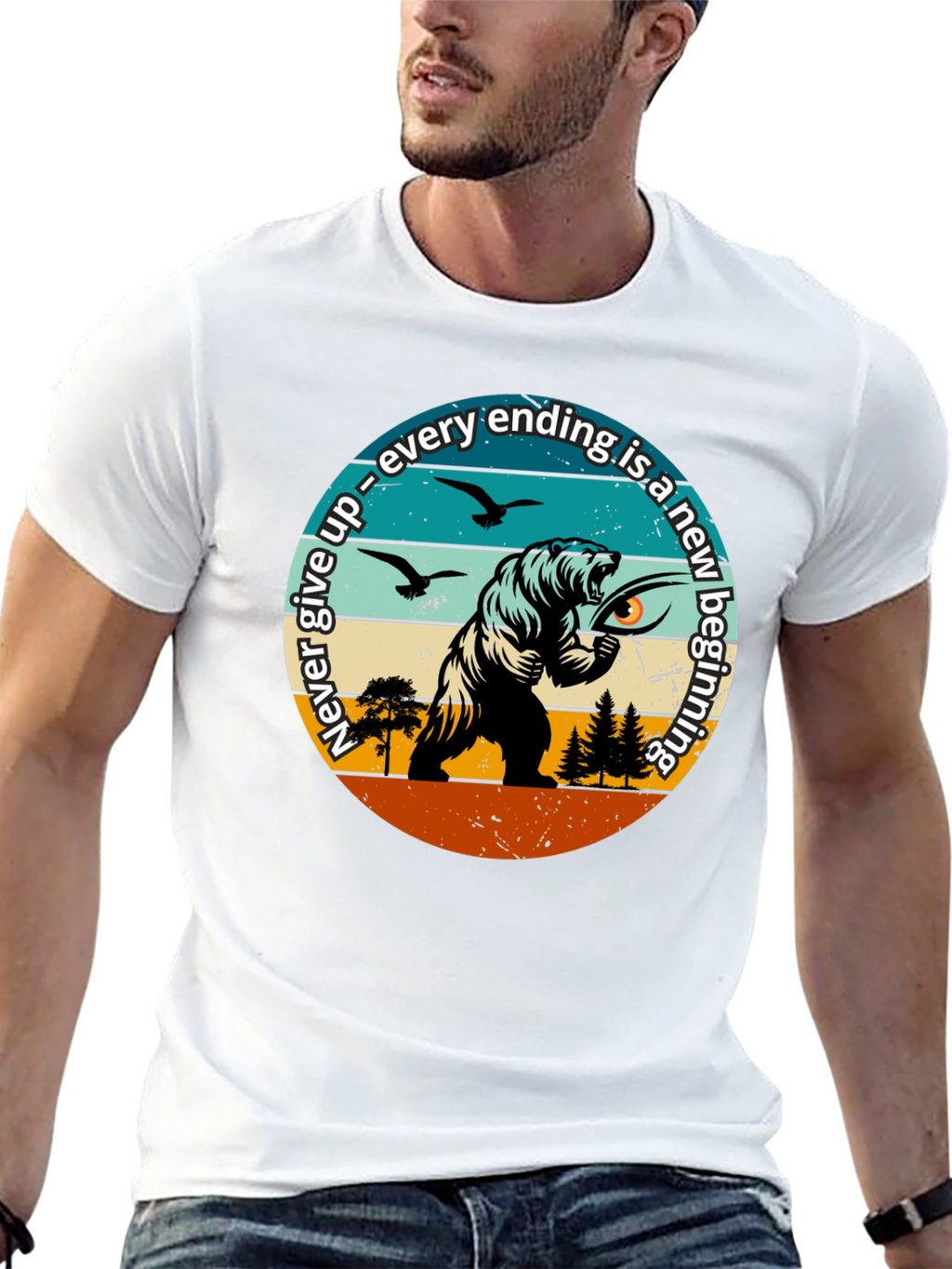 Motivational Bear Graphic T-Shirt: New Beginnings