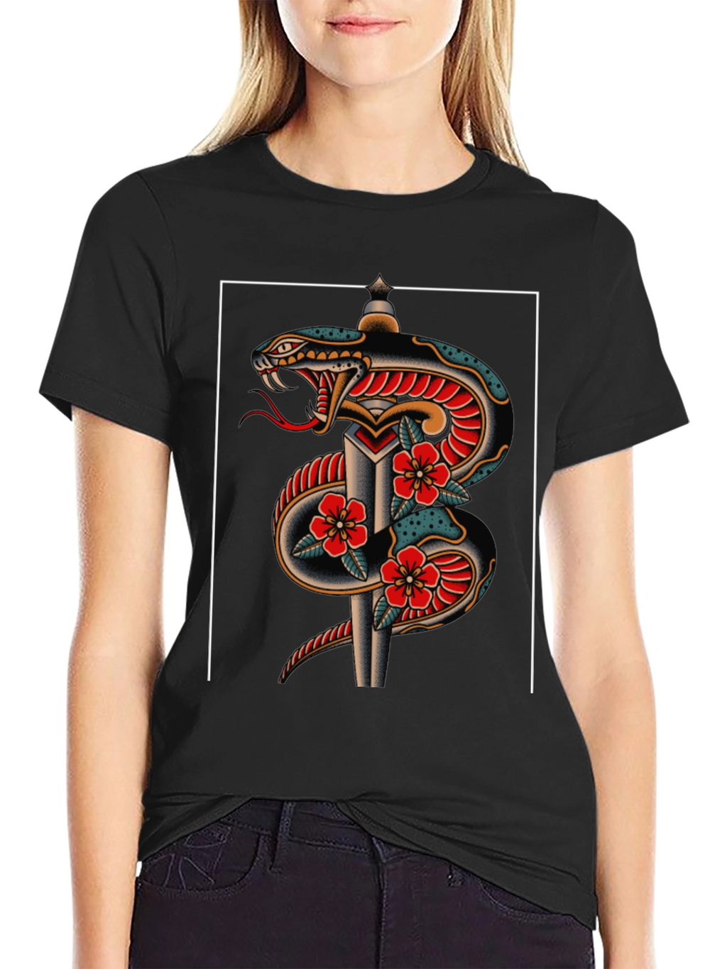 Snake & Dagger Graphic Tee - Classic Tattoo Style