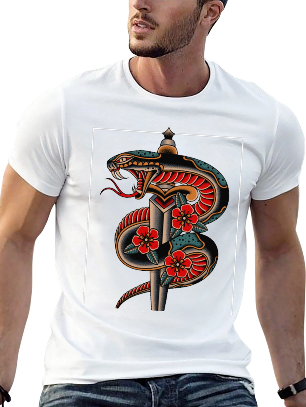 Snake & Dagger Graphic Tee - Classic Tattoo Style