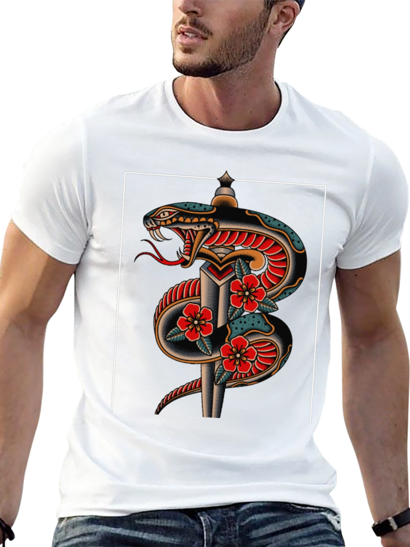 Snake & Dagger Graphic Tee - Classic Tattoo Style