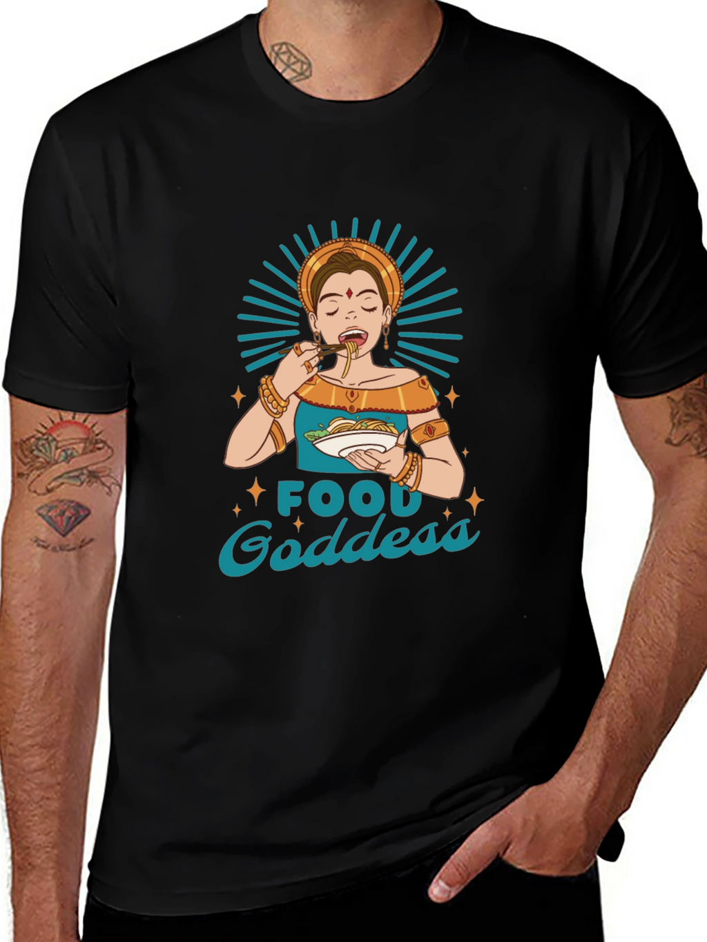 Food Goddess Graphic Tee - Black Cotton T-Shirt