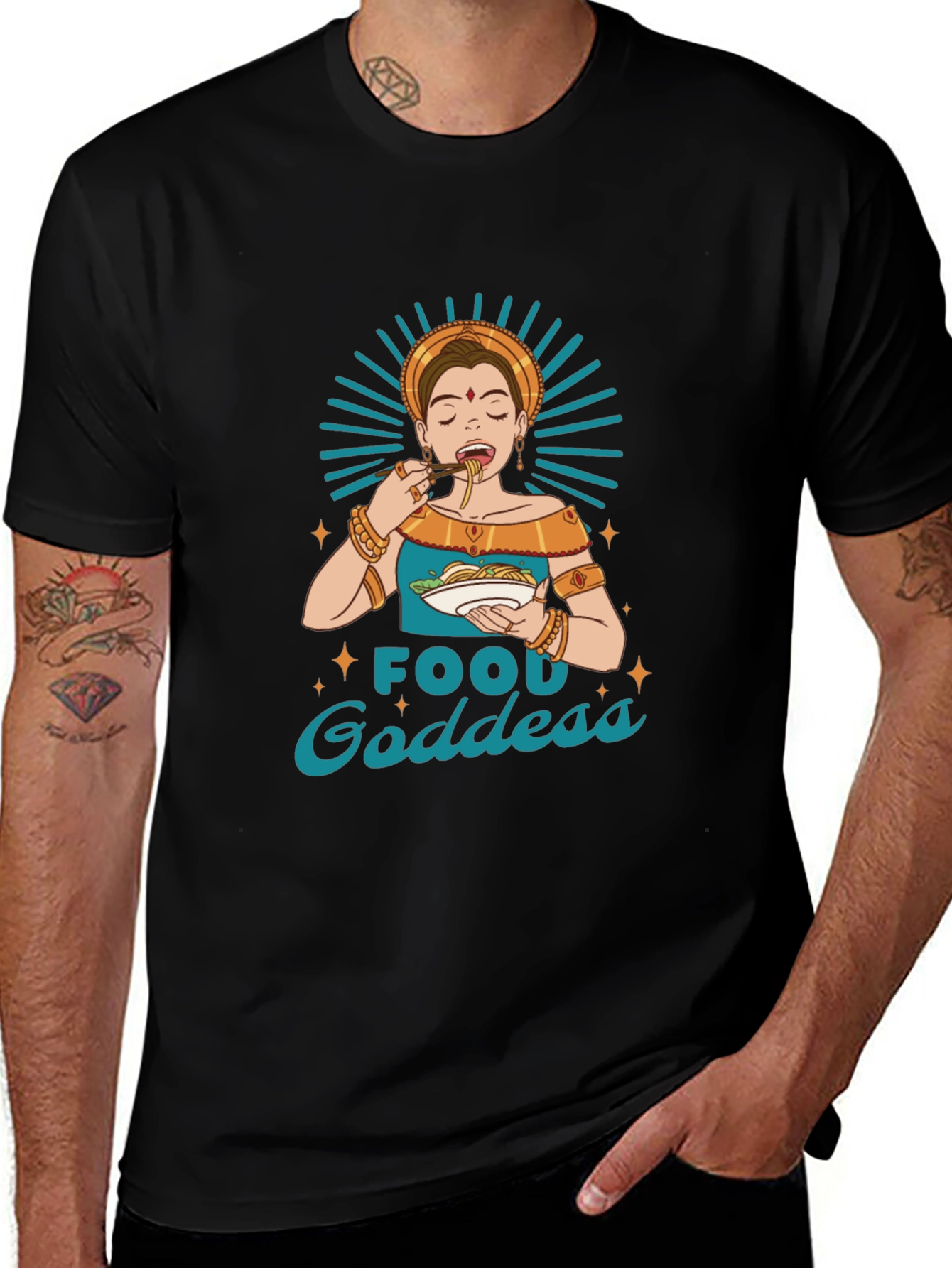 Food Goddess Graphic Tee - Black Cotton T-Shirt