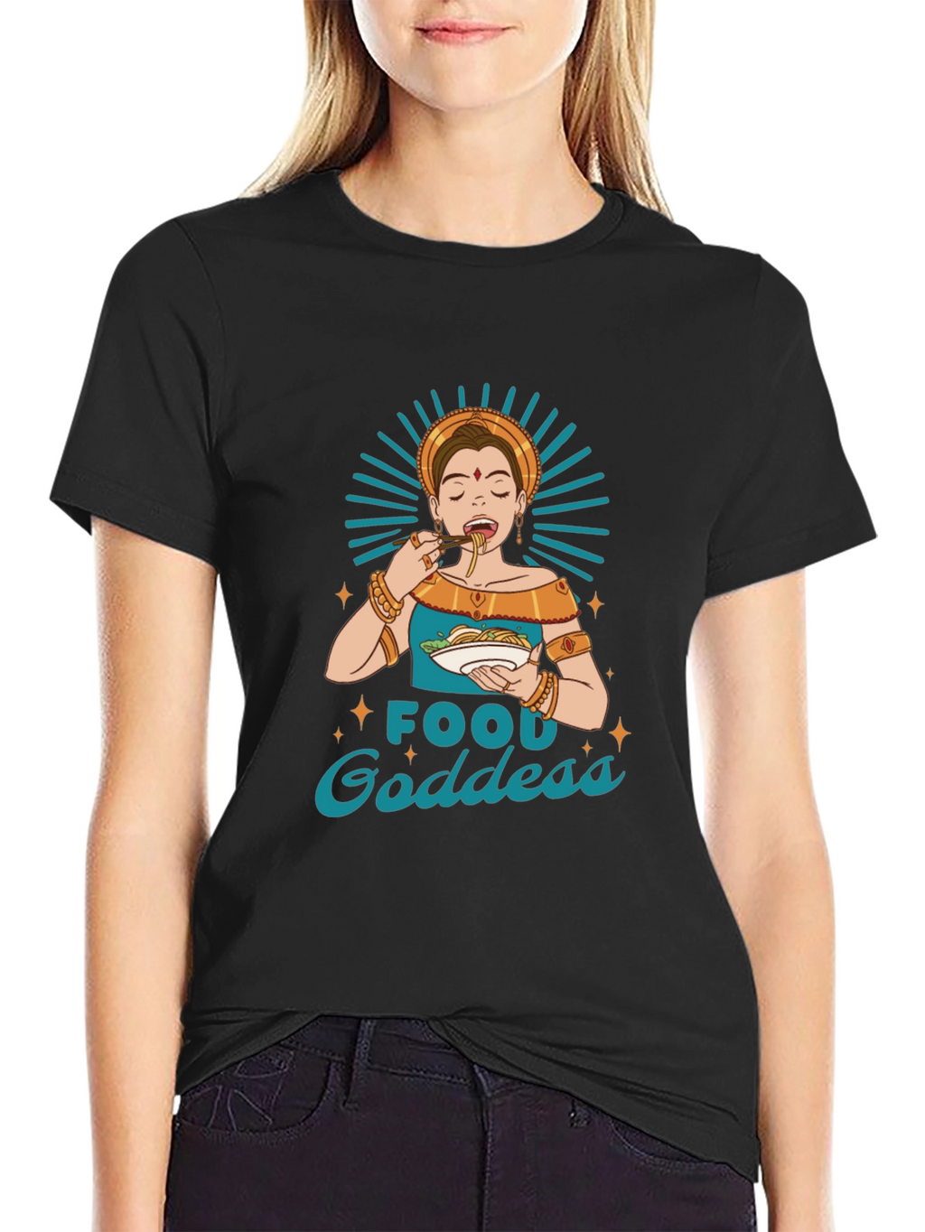 Food Goddess Graphic Tee - Black Cotton T-Shirt