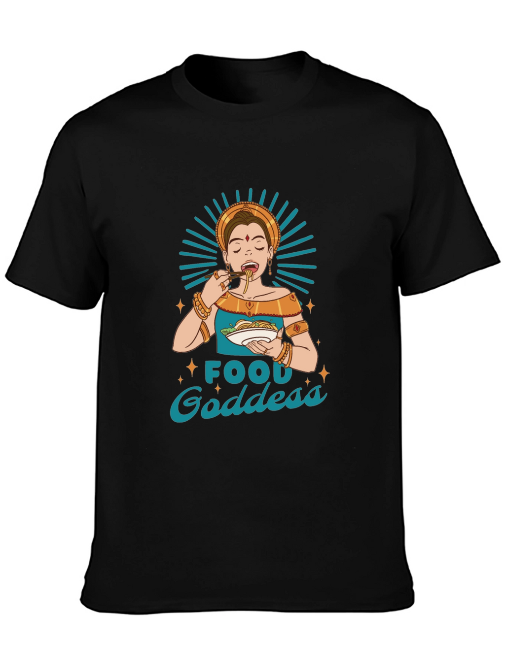 Food Goddess Graphic Tee - Black Cotton T-Shirt