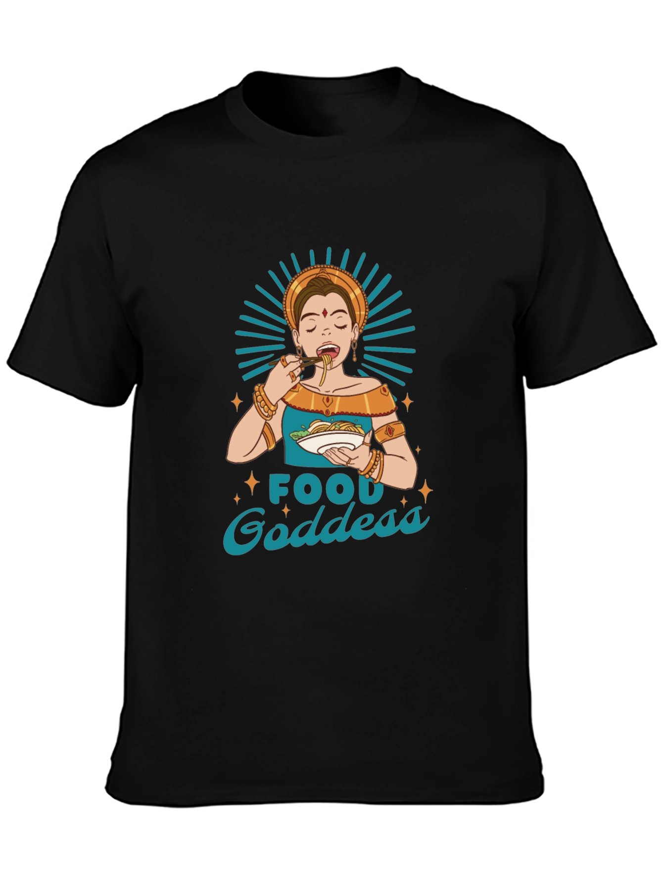 Food Goddess Graphic Tee - Black Cotton T-Shirt
