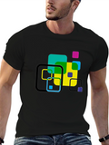 Geometric Squares Graphic T-Shirt - Black