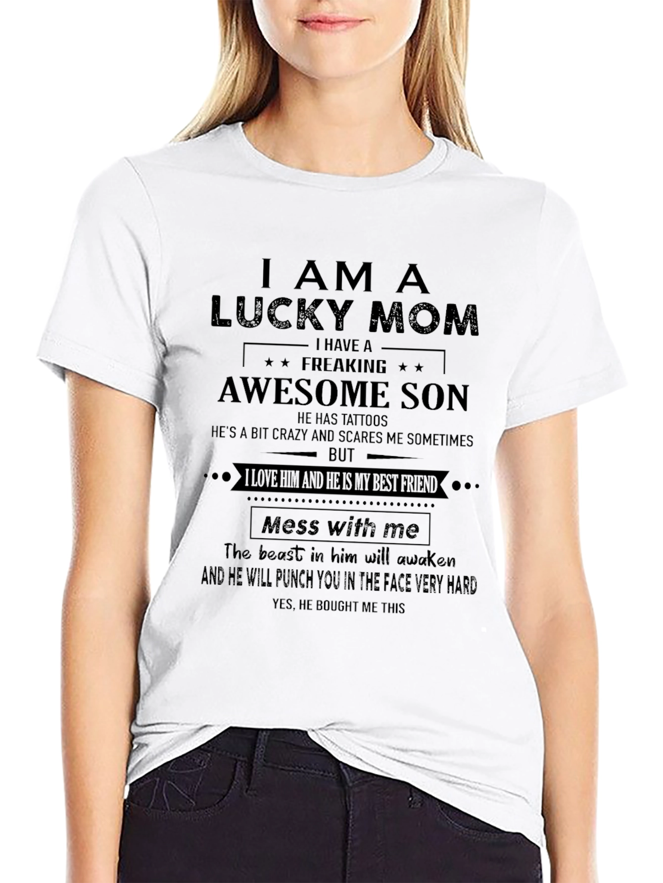 Lucky Mom Awesome Son Graphic Tee