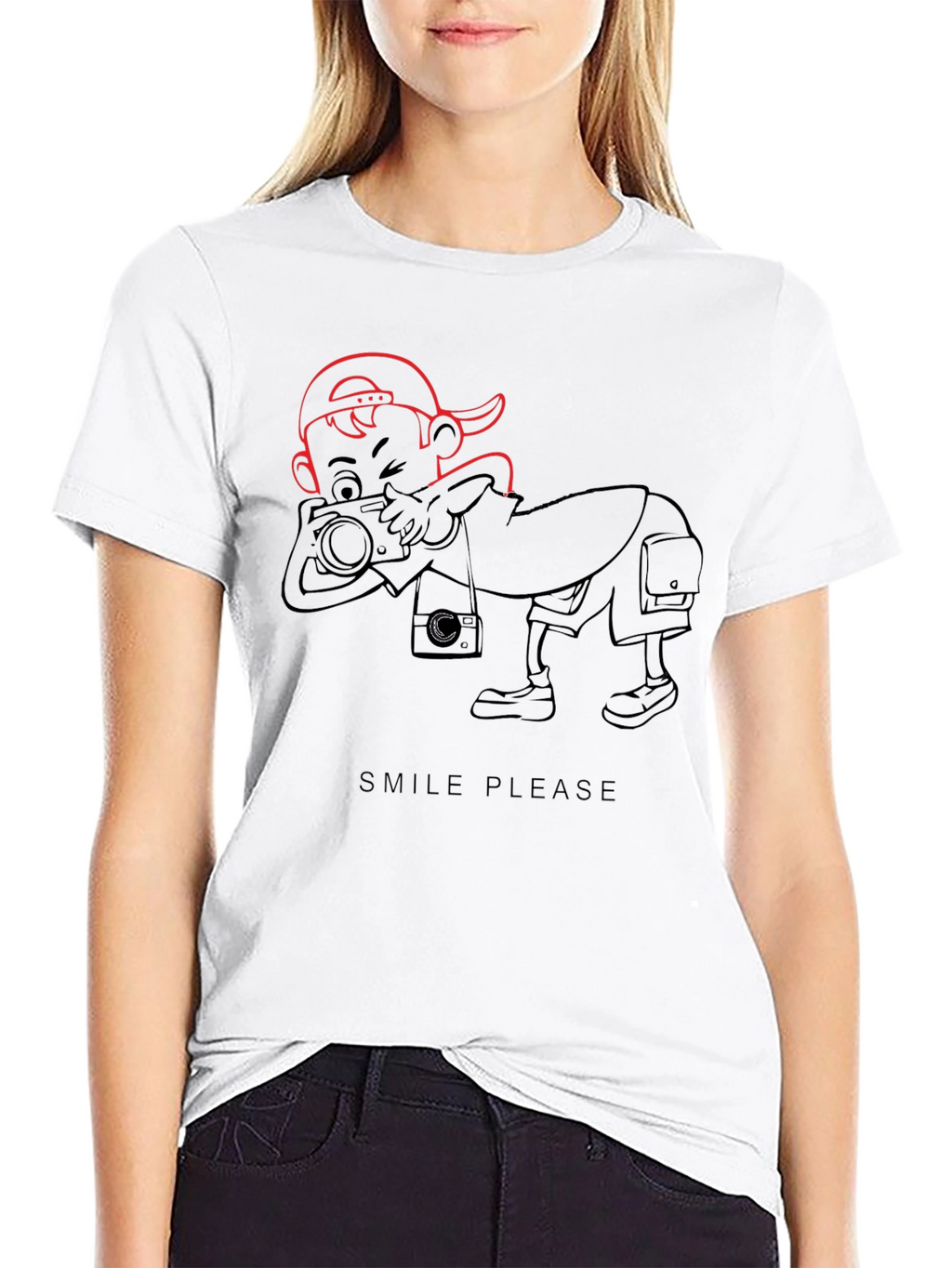 Cartoon Photographer Graphic T-Shirt - Black