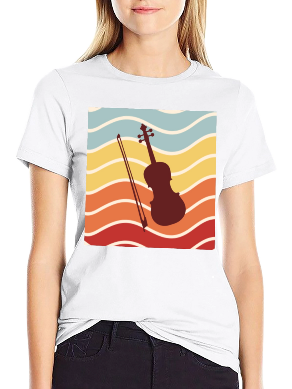 Retro Violin Sunset Graphic Tee