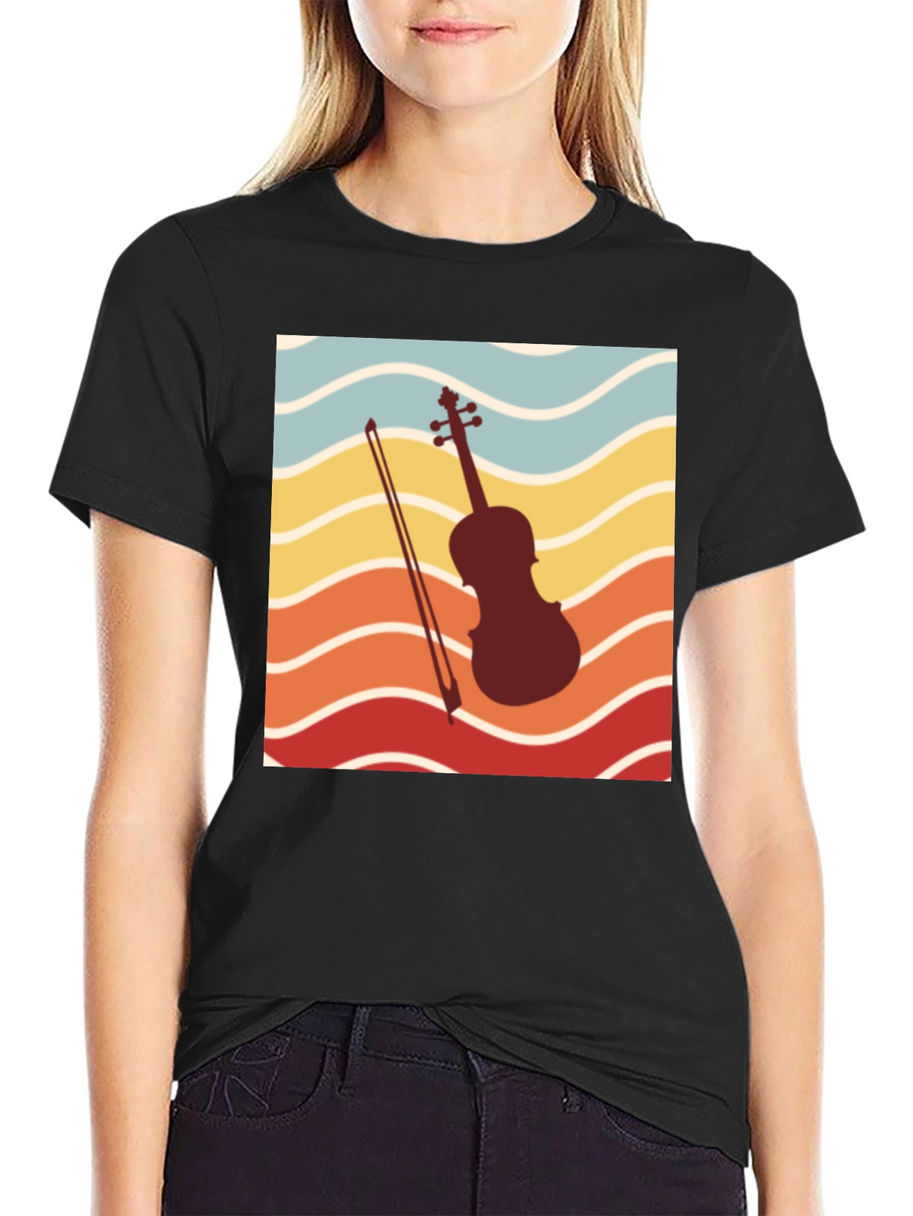 Retro Violin Sunset Graphic Tee