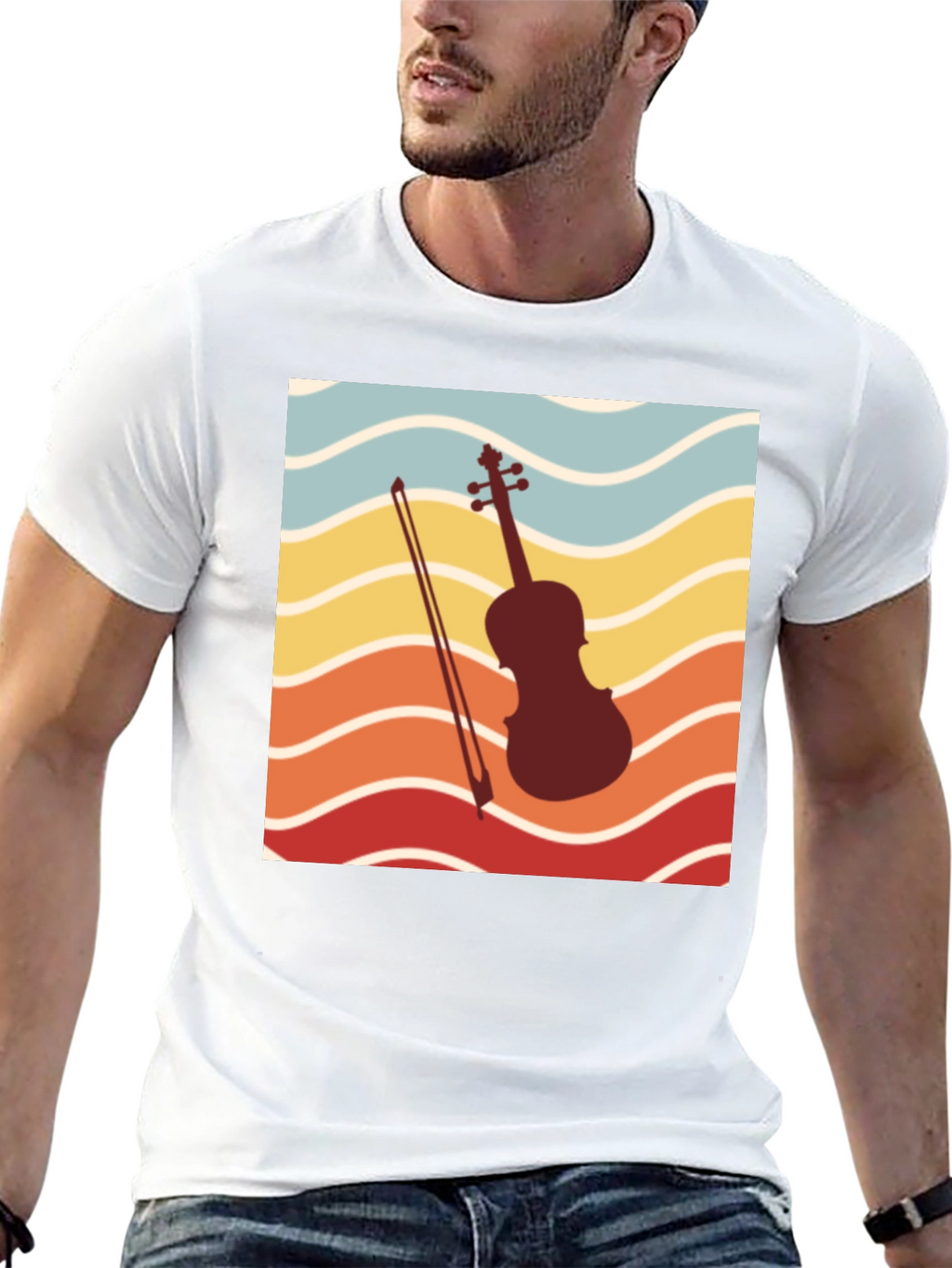 Retro Violin Sunset Graphic Tee