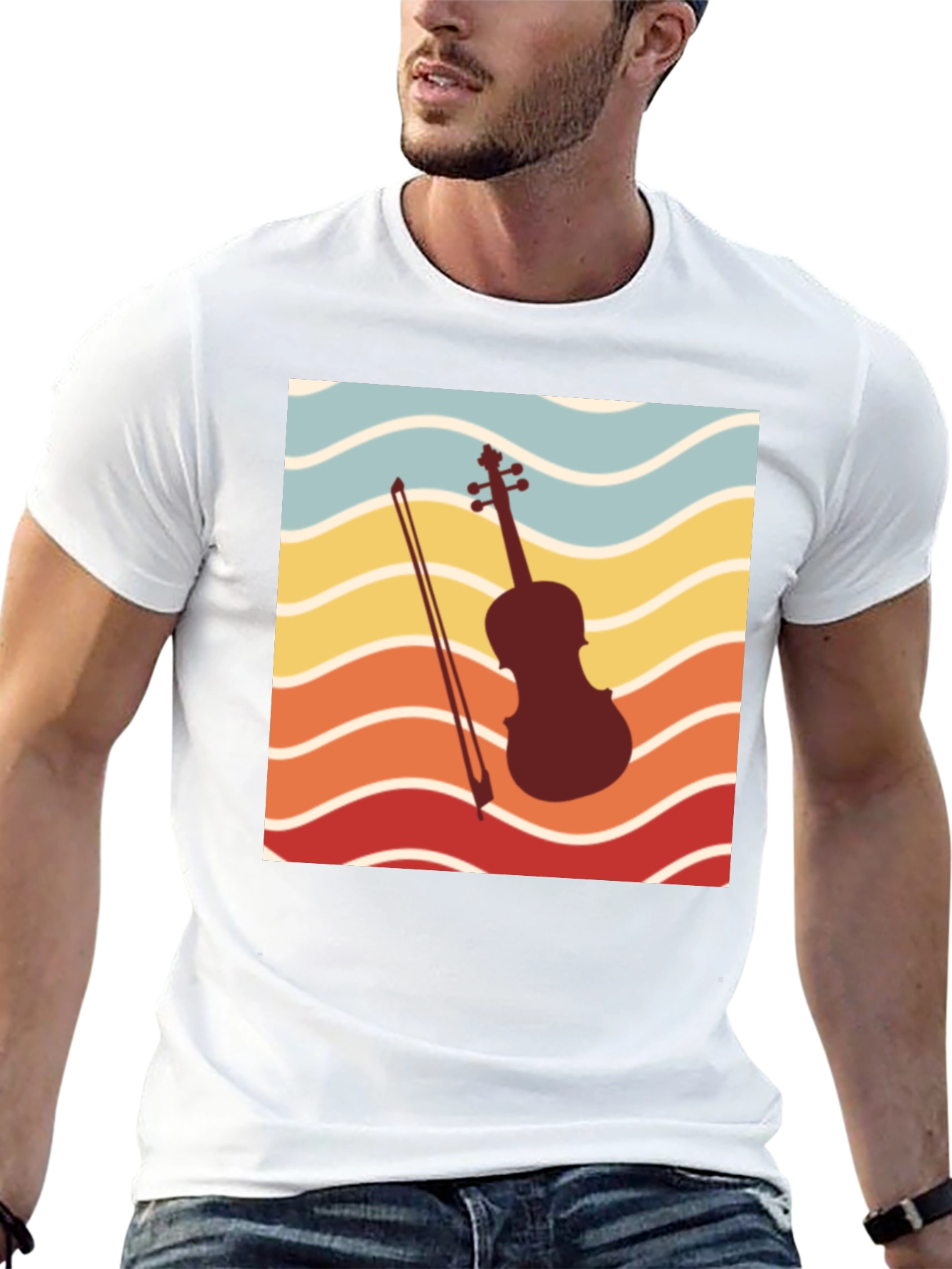 Retro Violin Sunset Graphic Tee