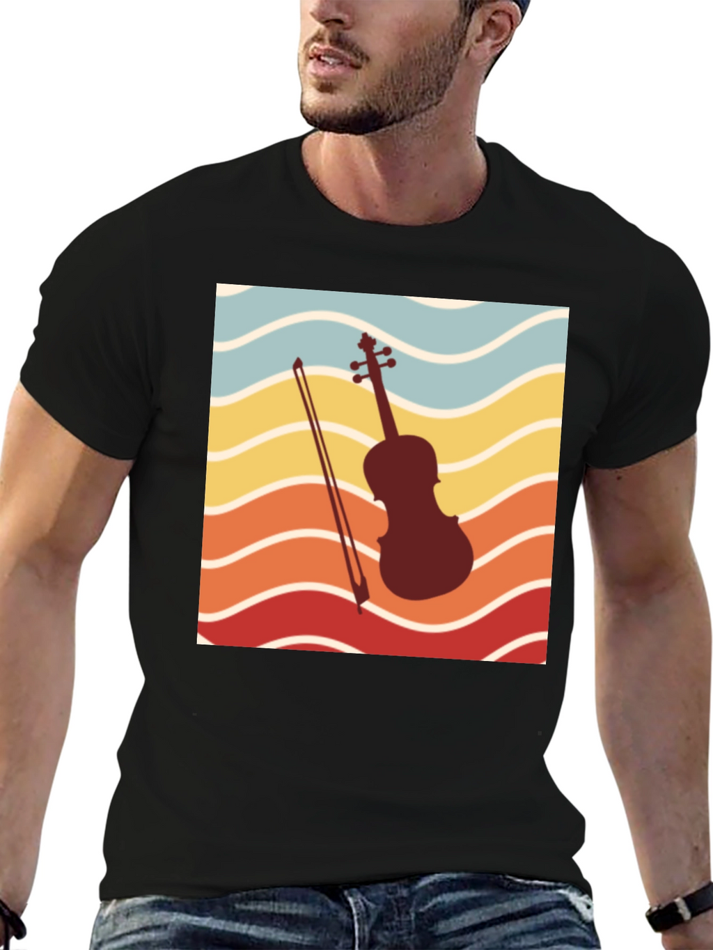 Retro Violin Sunset Graphic Tee