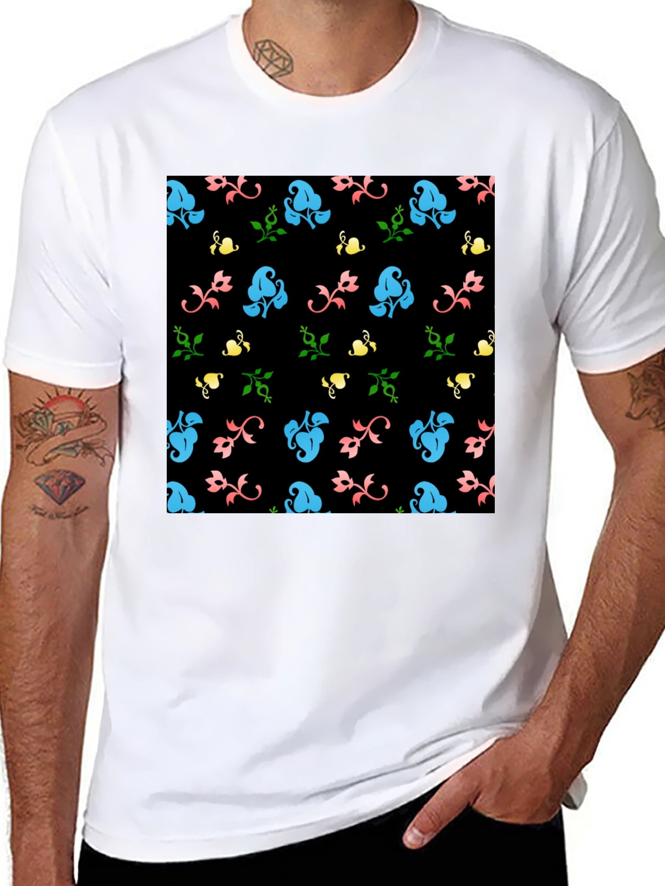 Floral Patterned Black T-Shirt