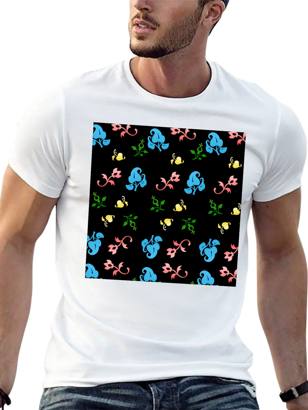 Floral Patterned Black T-Shirt