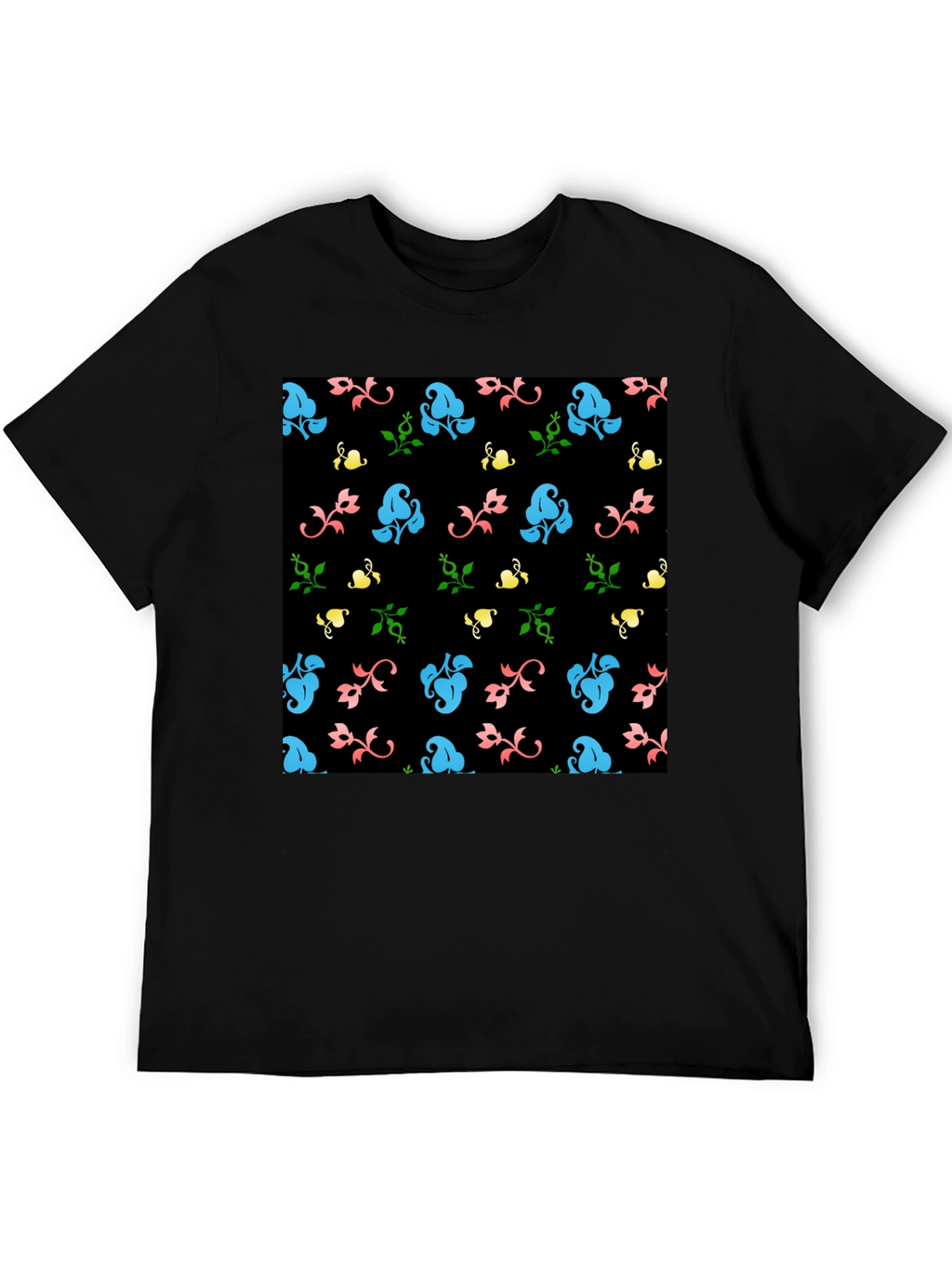 Floral Patterned Black T-Shirt